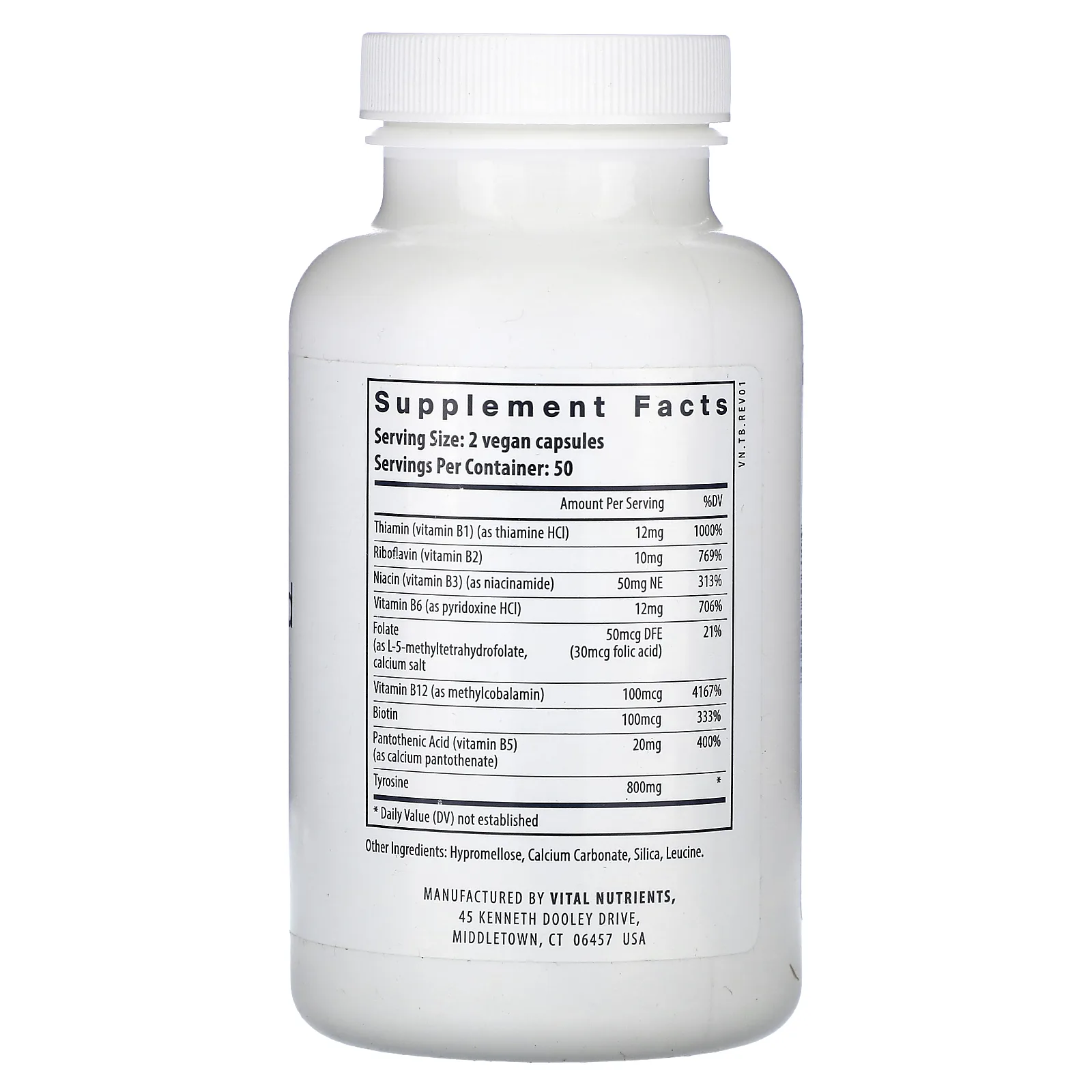 Vital Nutrients, тирозин и витамины группы B, 100 растительных капсул