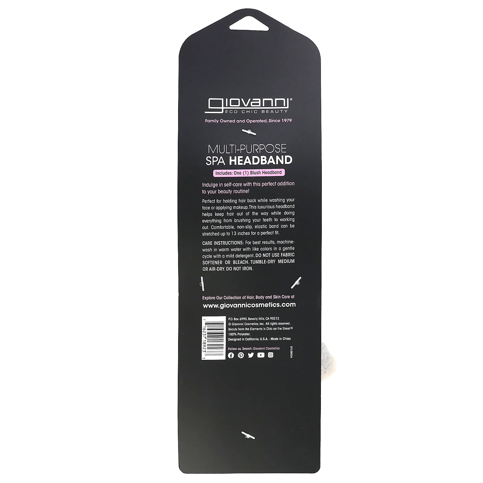 Giovanni, универсальная повязка для волос для спа-салона, румяна, 1 шт.