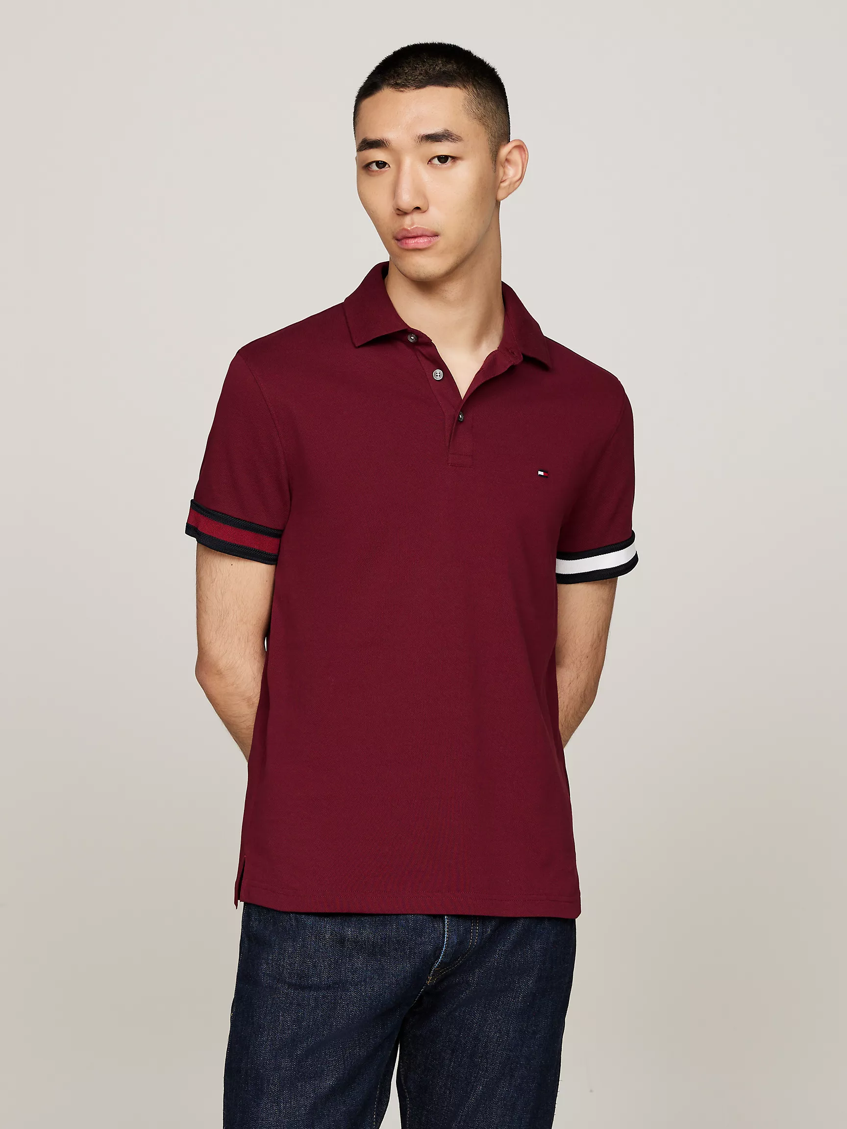 Мужское поло Tommy Hilfiger, Приталенное поло с логотипом флага на манжетах