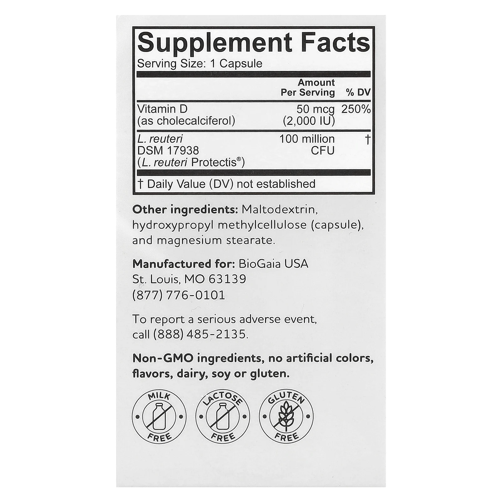 BioGaia, Immune Active, капсулы Protectis, 2000 МЕ, 60 капсул с пробиотиками