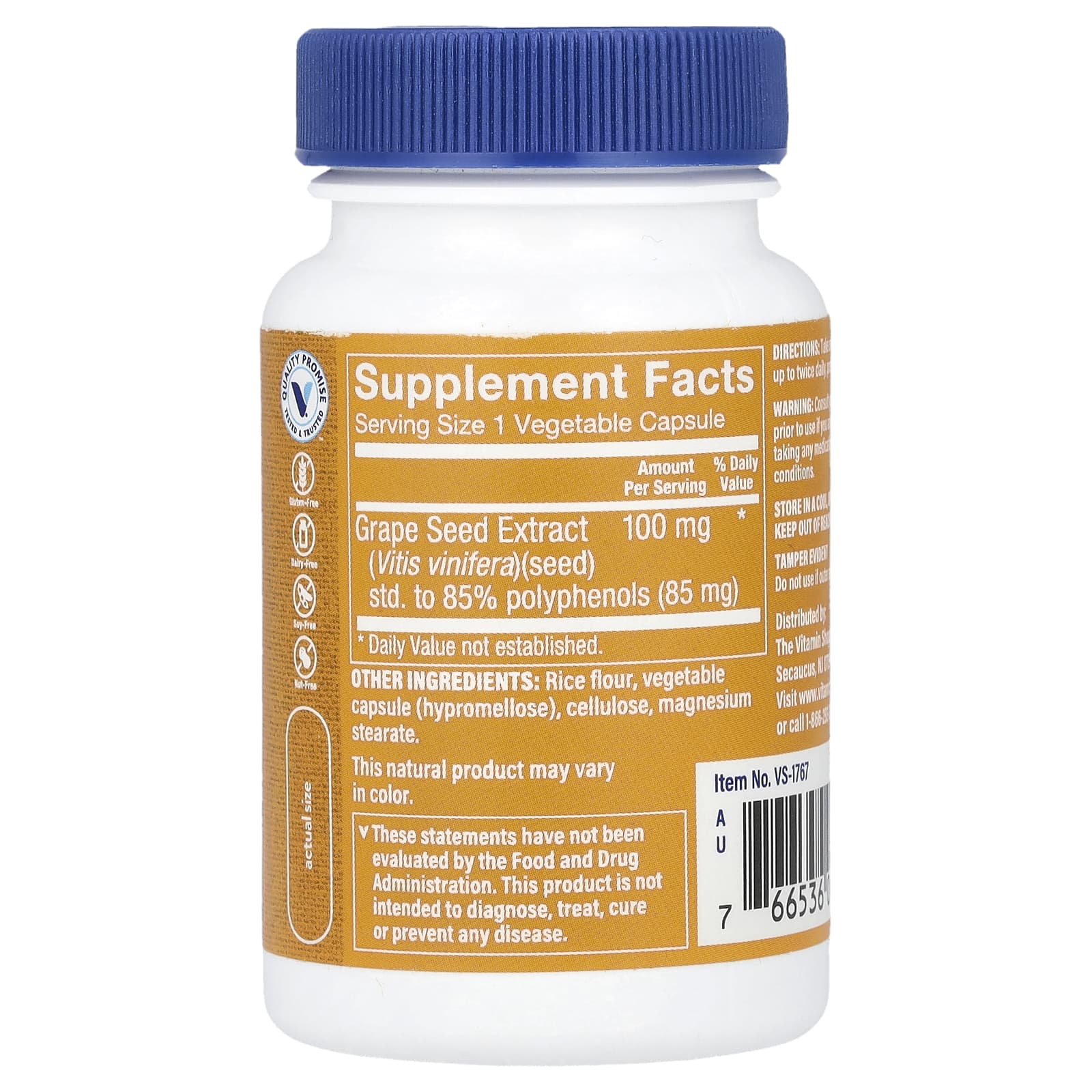 The Vitamin Shoppe, Экстракт виноградных косточек, 100 мг, 60 растительных капсул