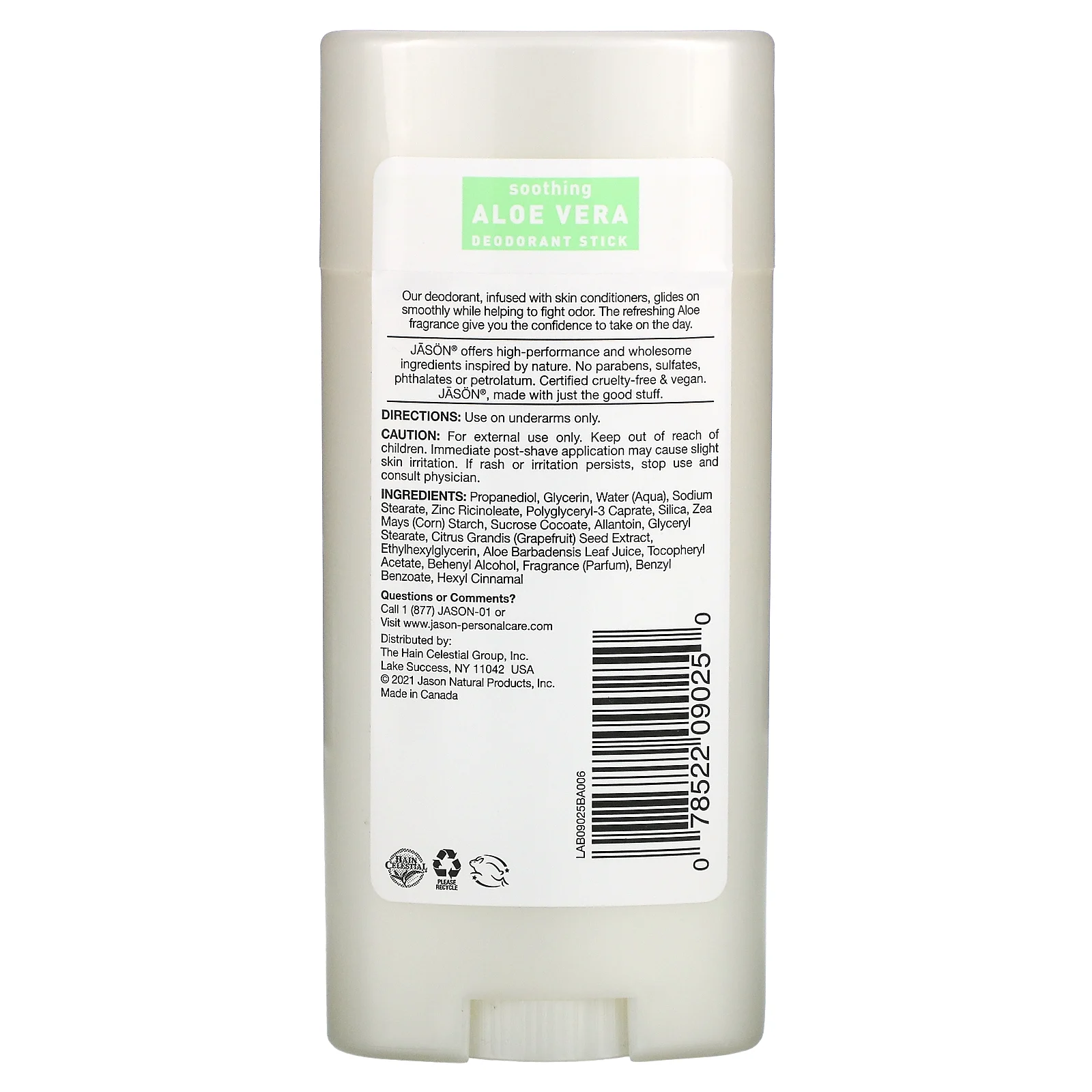 Jason Natural, успокаивающий дезодорант-стик с алоэ вера, 71 г (2,5 унции)