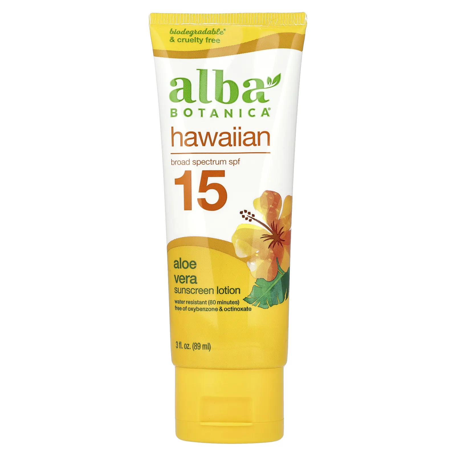 Alba Botanica, гавайский солнцезащитный лосьон, SPF 15, алоэ вера, 89 мл (3 жидк. унции)