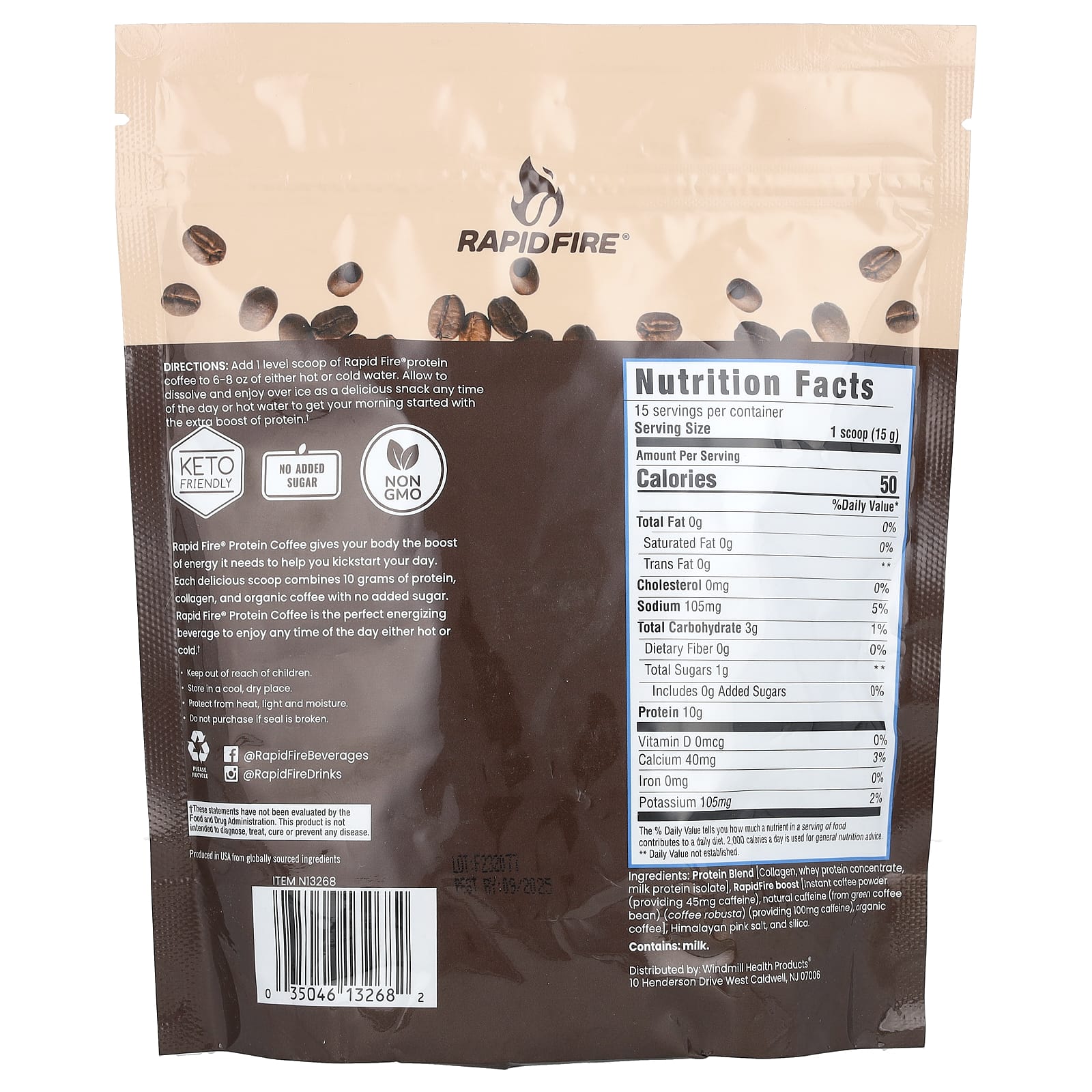 RAPIDFIRE, протеиновый кофе, оригинальная смесь, средней обжарки, 225 г (7,93 унции)