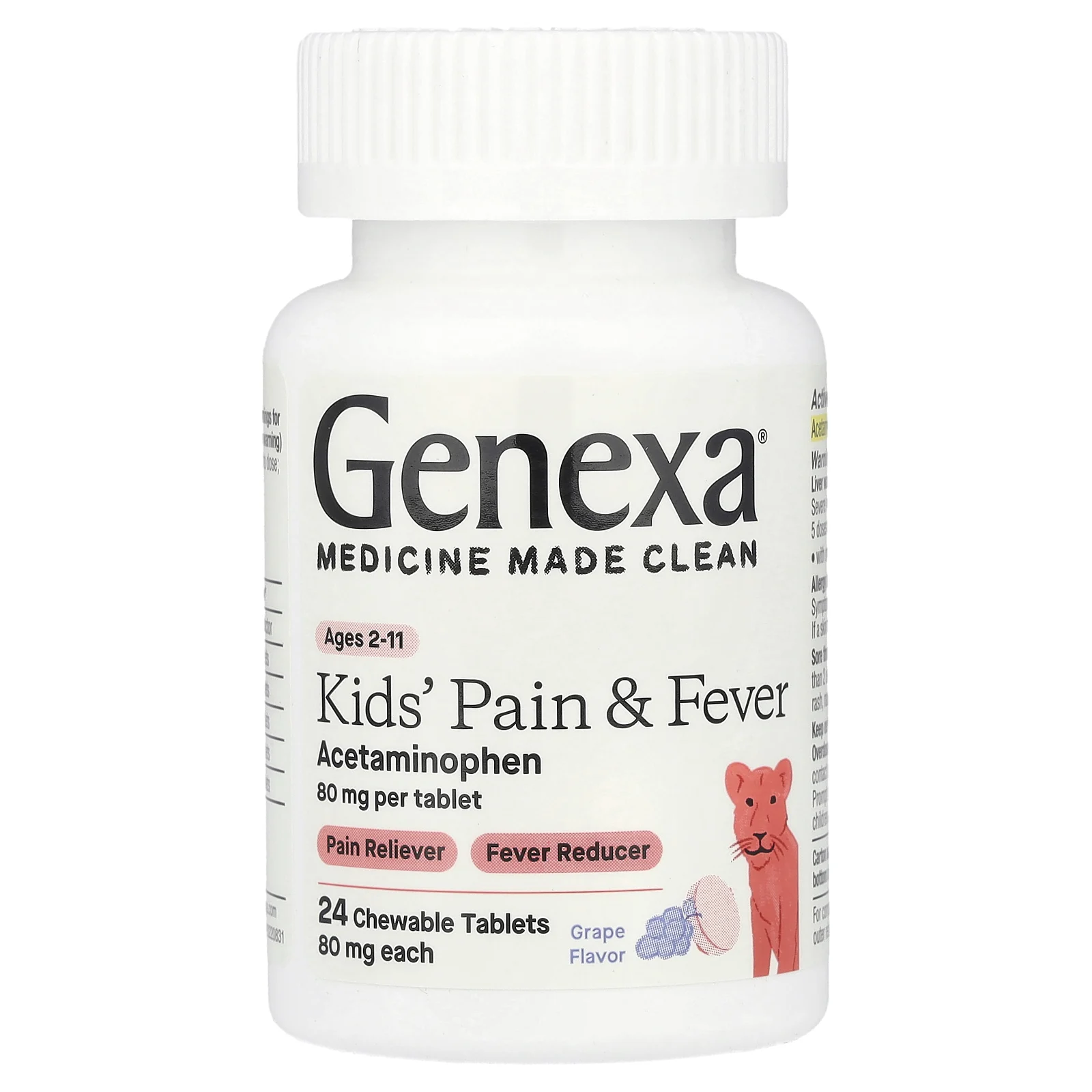 Genexa, Kids 'Pain & Fever, Ages 2-11, Grape, 80 мг, 24 жевательные таблетки