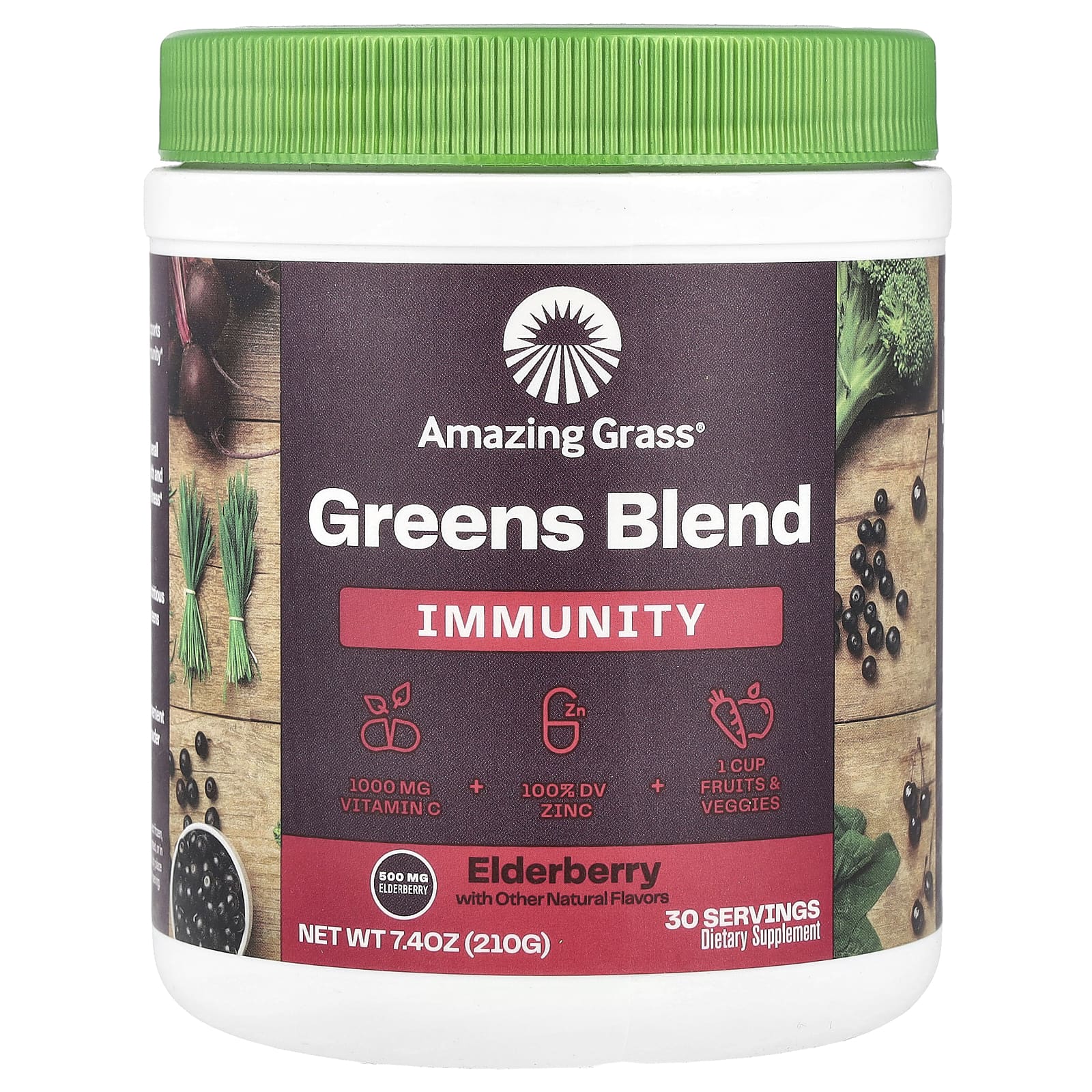 Amazing Grass, Greens Blend, Immunity, бузина, 210 г (7,4 унции)