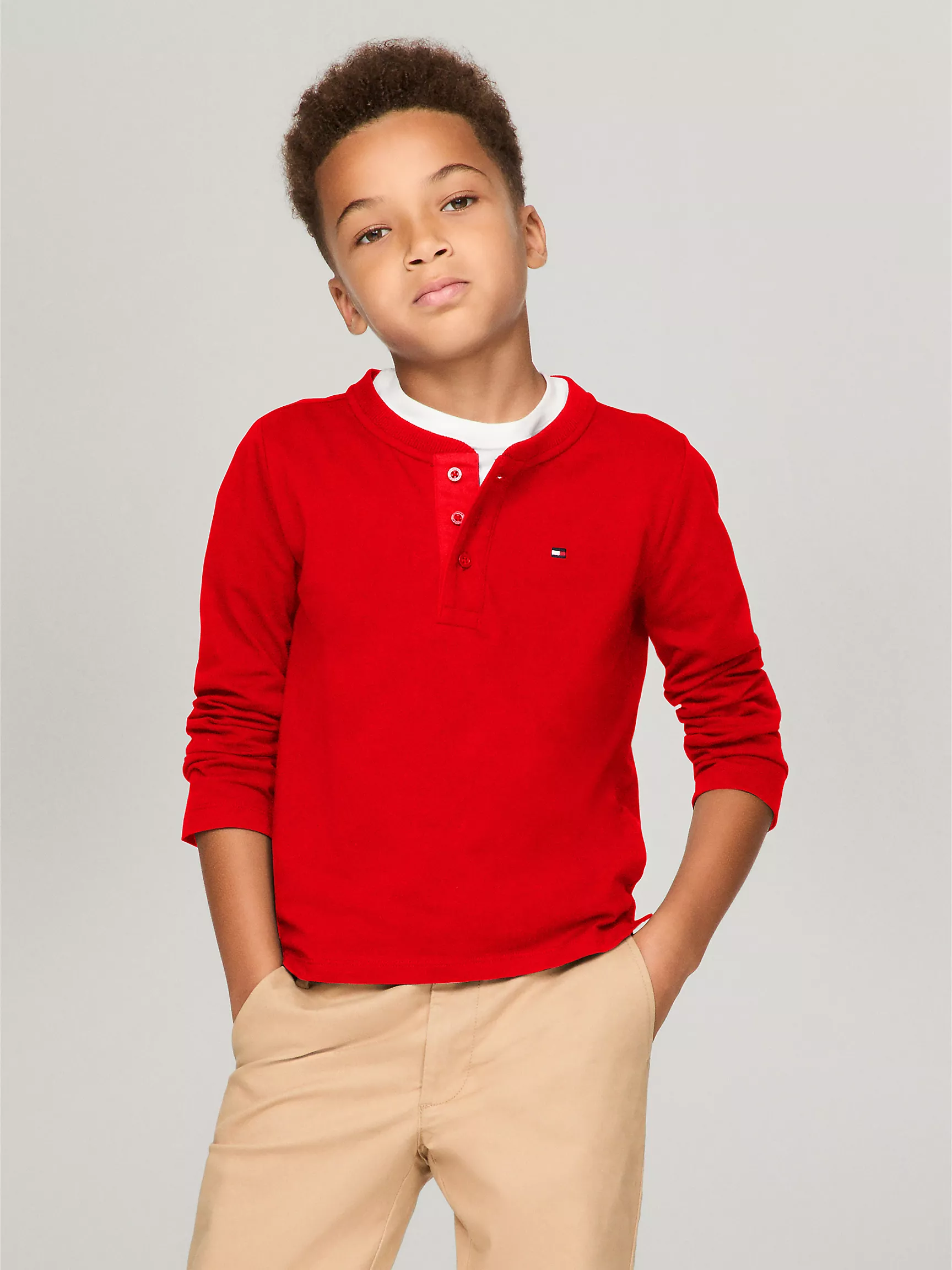 Футболка Tommy Hilfiger для мальчиков, Детская однотонная футболка Henley с длинным рукавом