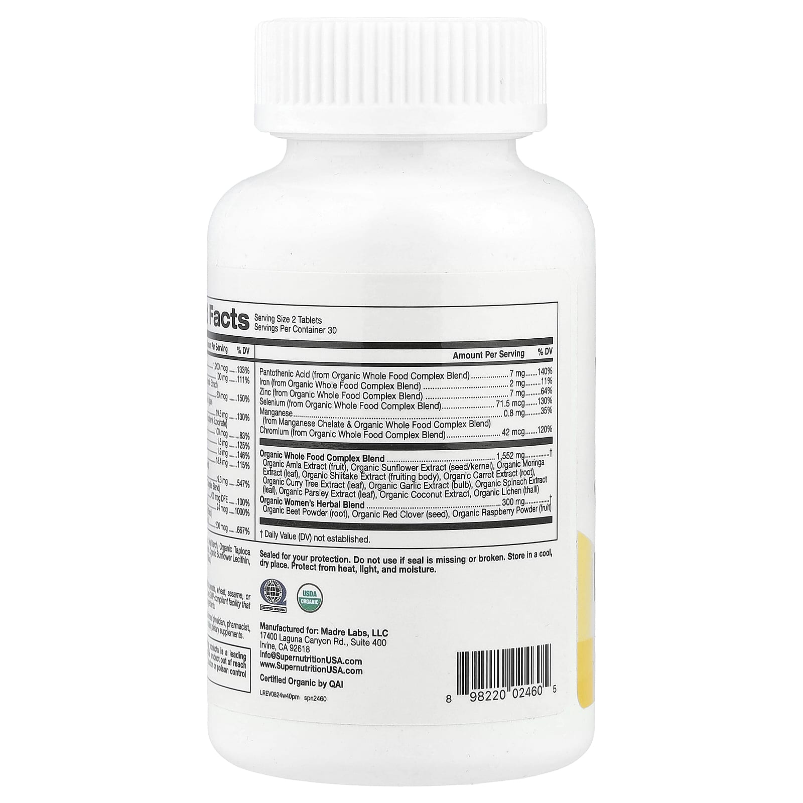 Super Nutrition, мультивитамины из органических цельных продуктов для женщин старше 40 лет, с экстрактами органической амлы, органического подсолнечника, органической моринги и органического шиитаке, 60 таблеток