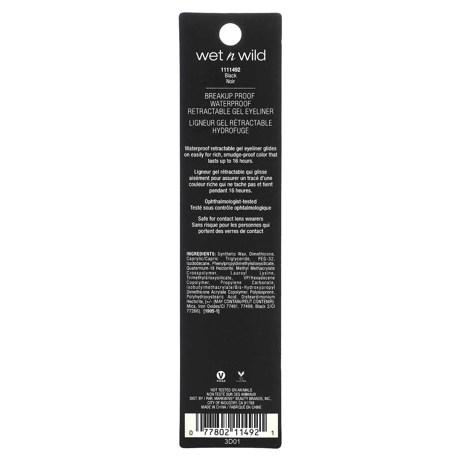 wet n wild, Breakup Proof, Waterproof Retractable Gel Eyeliner, 1111492 Black, 0.008 oz (0.23 g)