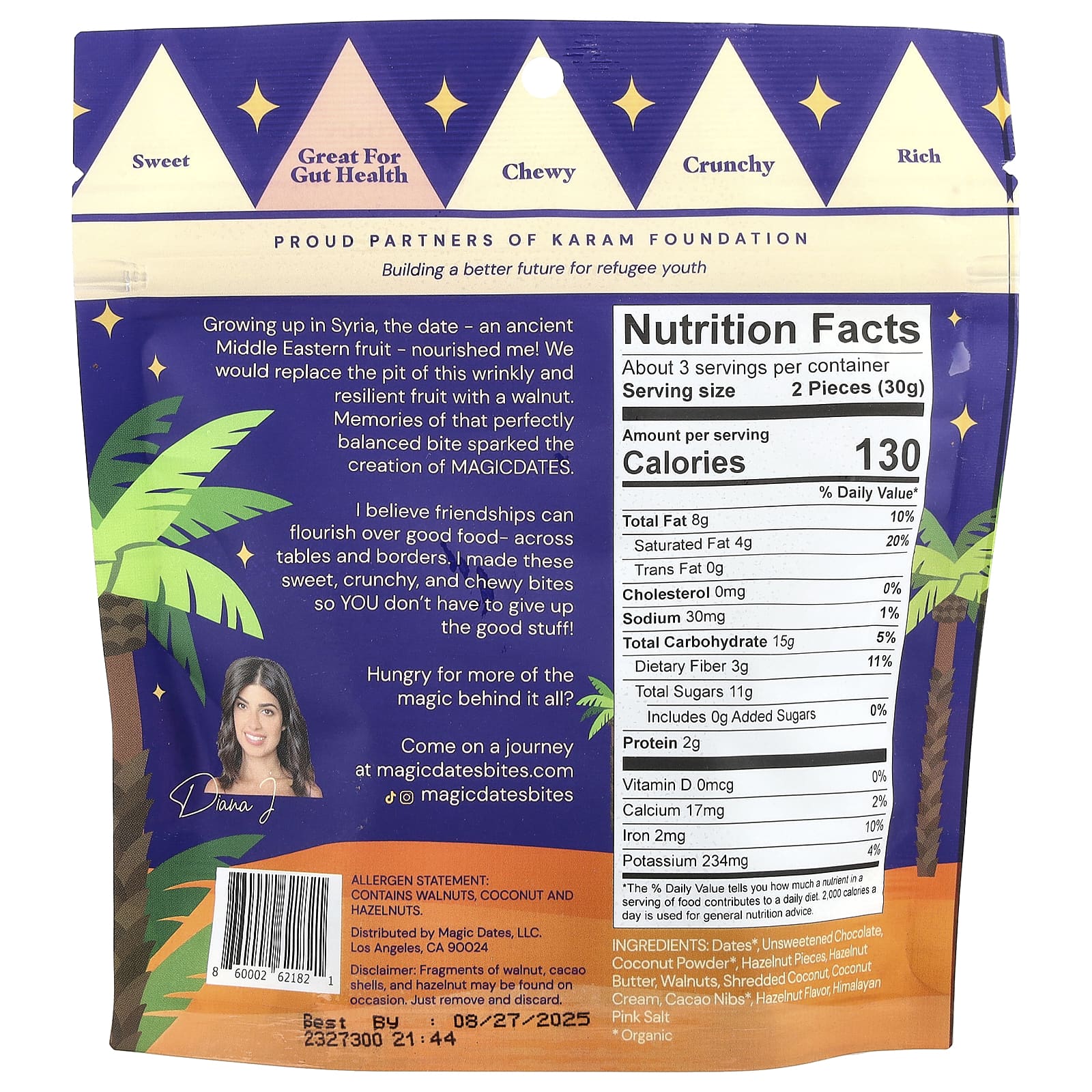 MAGICDATES, Snack Bites, покрытый 100% темным шоколадом, шоколадный трюфель с фундуком, 100 г (3,5 унции)