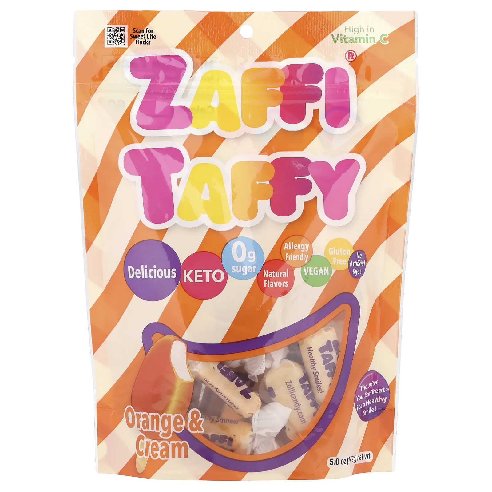 Zollipops, Zaffi® Taffy, апельсин и сливки, 142 г (5 унций)