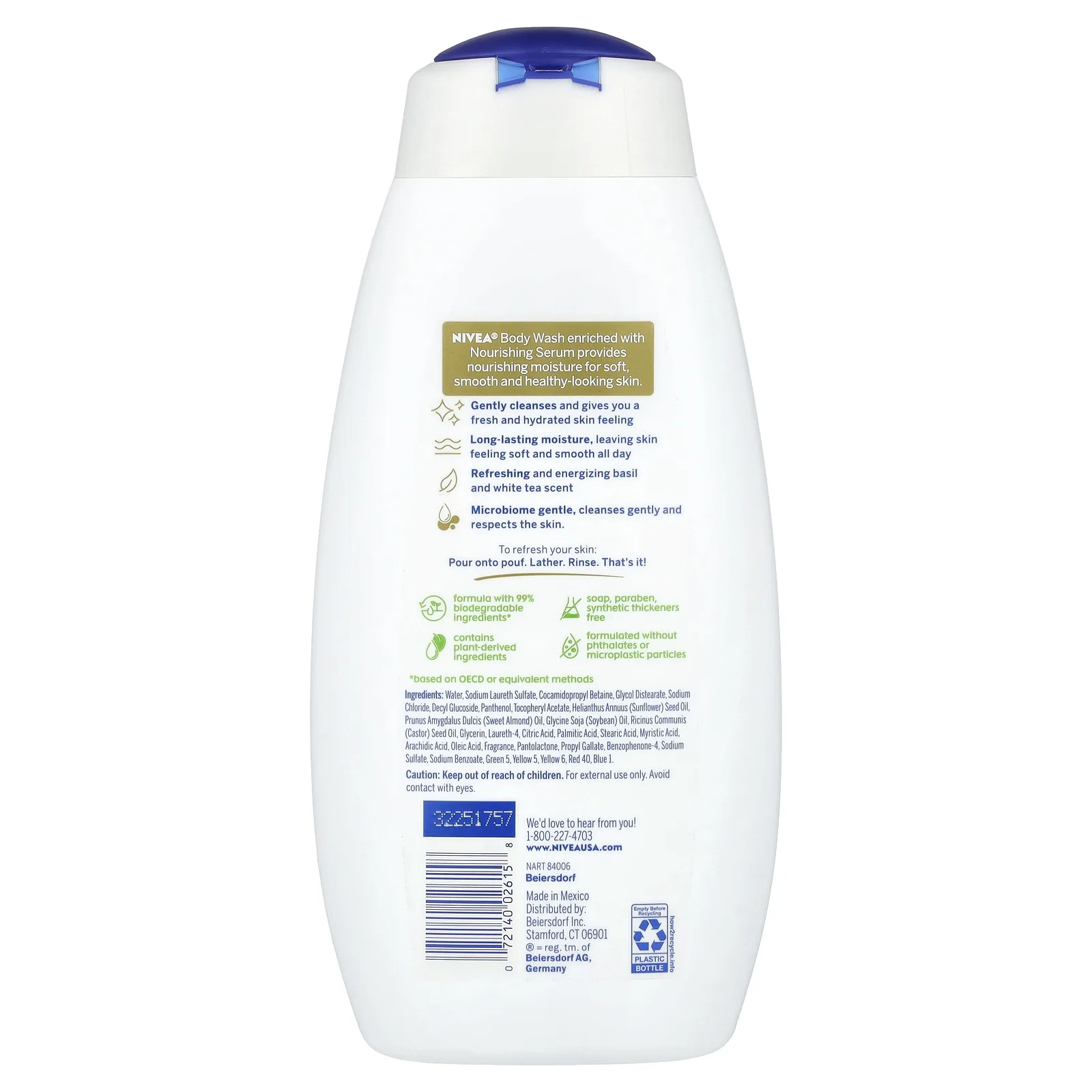 Nivea, Освежающее гель для душа, базилик и белый чай, 591 мл (20 жидк. Унций)