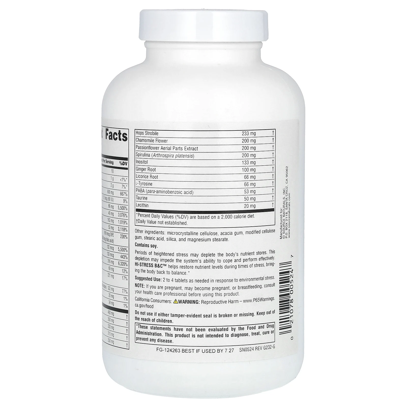 Source Naturals, Hi-Stress B&C, витамины B и C с травами, 120 таблеток