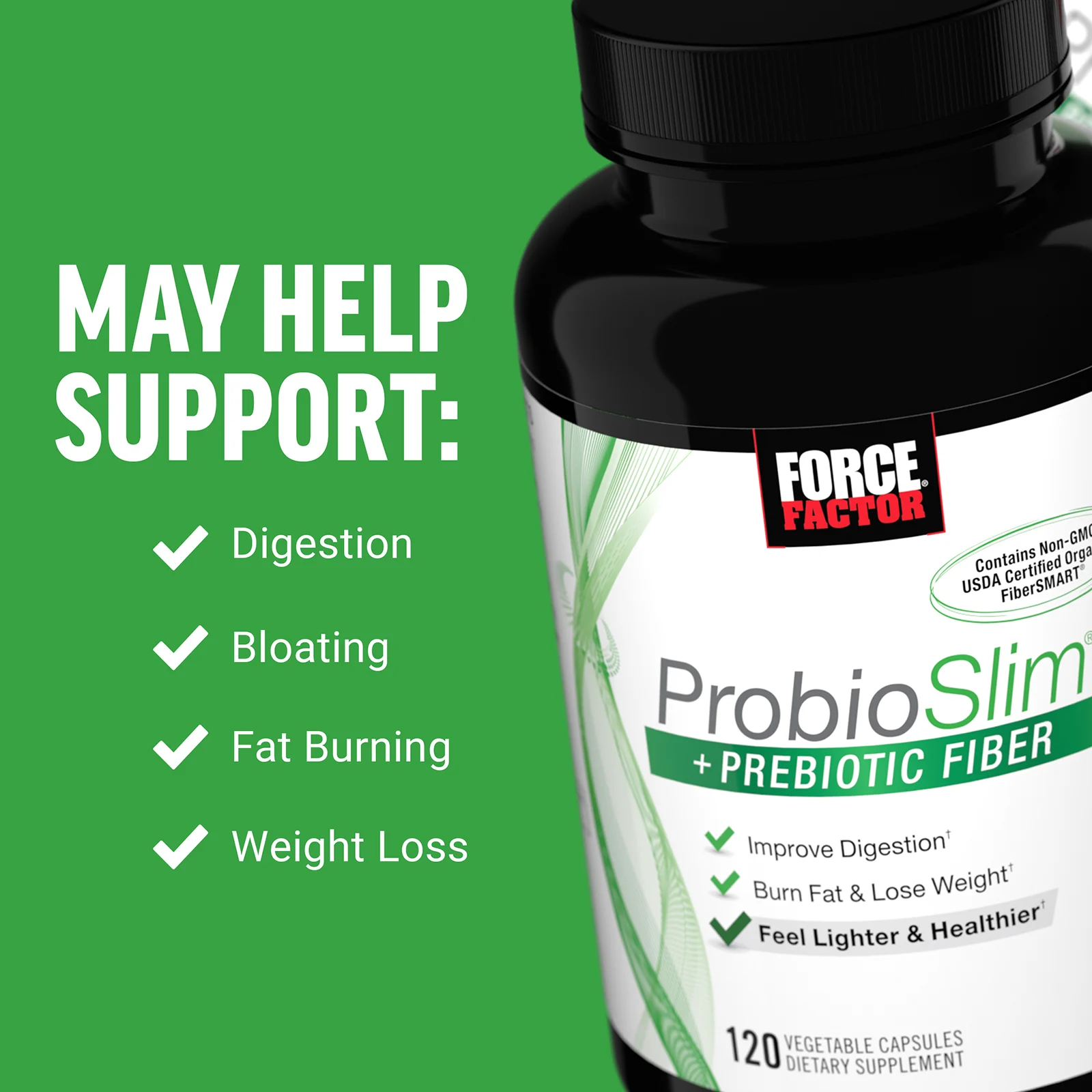 Force Factor, ProbioSlim, с пребиотической клетчаткой, 120 вегетарианских капсул