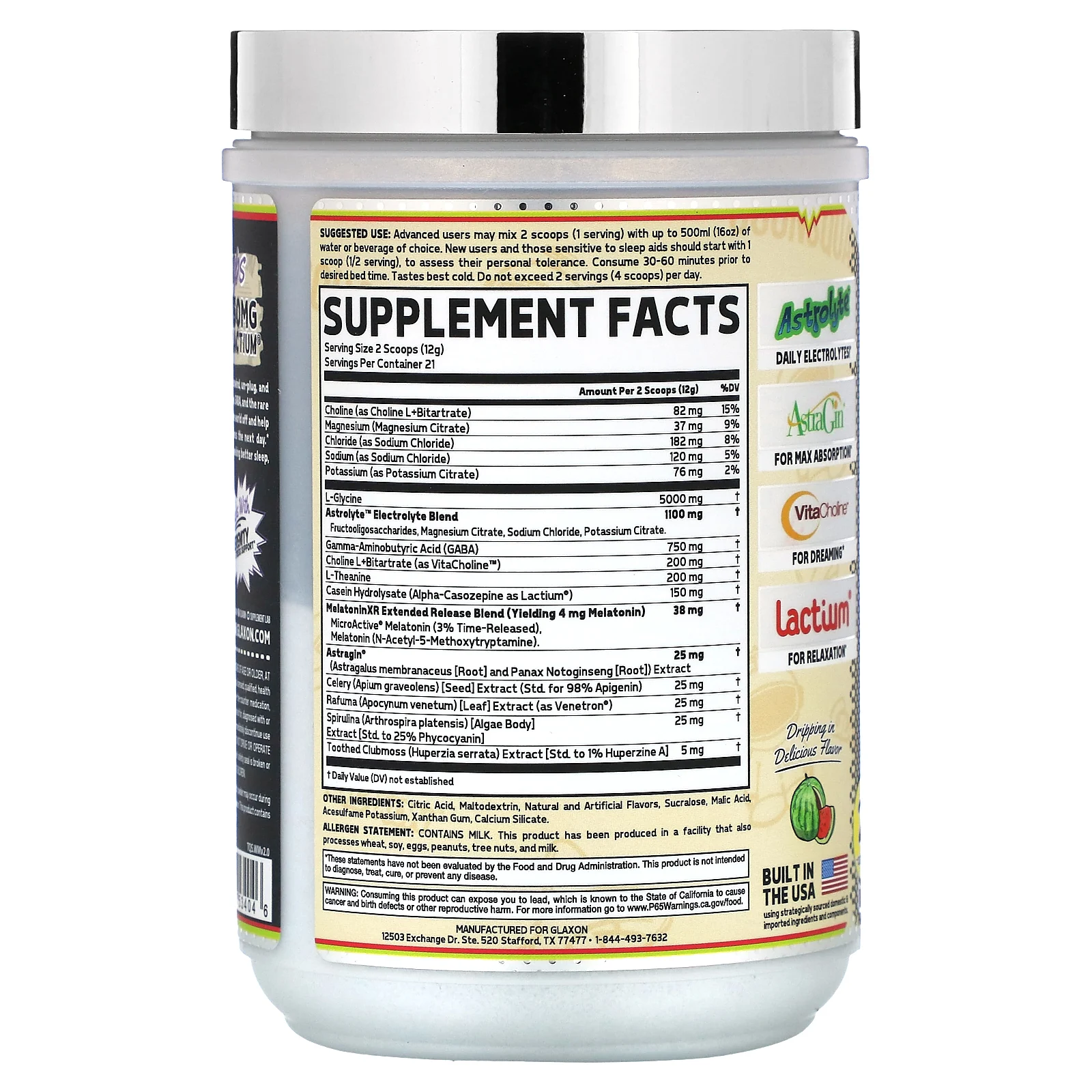 Glaxon, Tranquility Sleep, средство для сна, с арбузом, 252 г (8,8 унции)