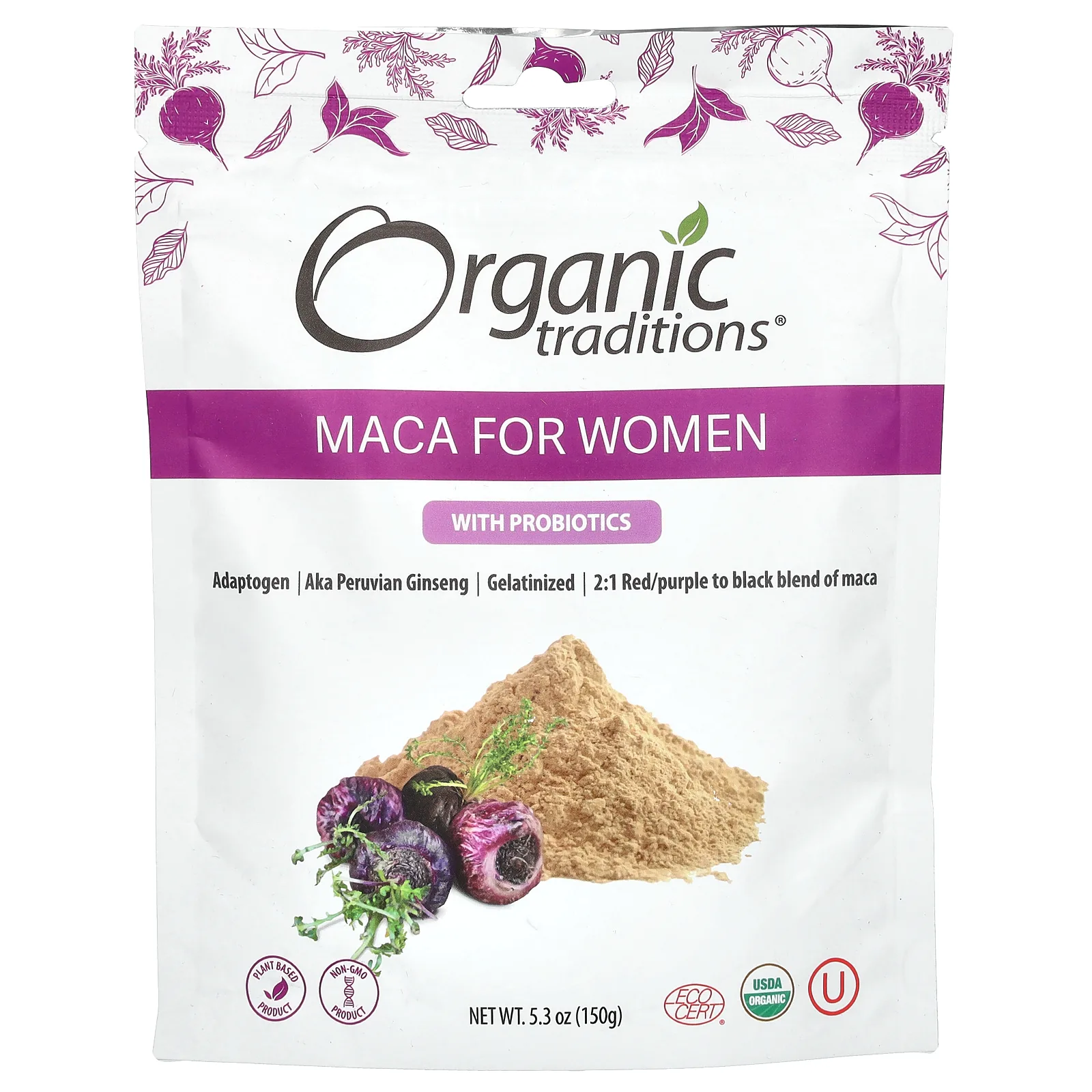 Organic Traditions, Мака для женщин с пробиотиками, 150 г (5,3 унции)