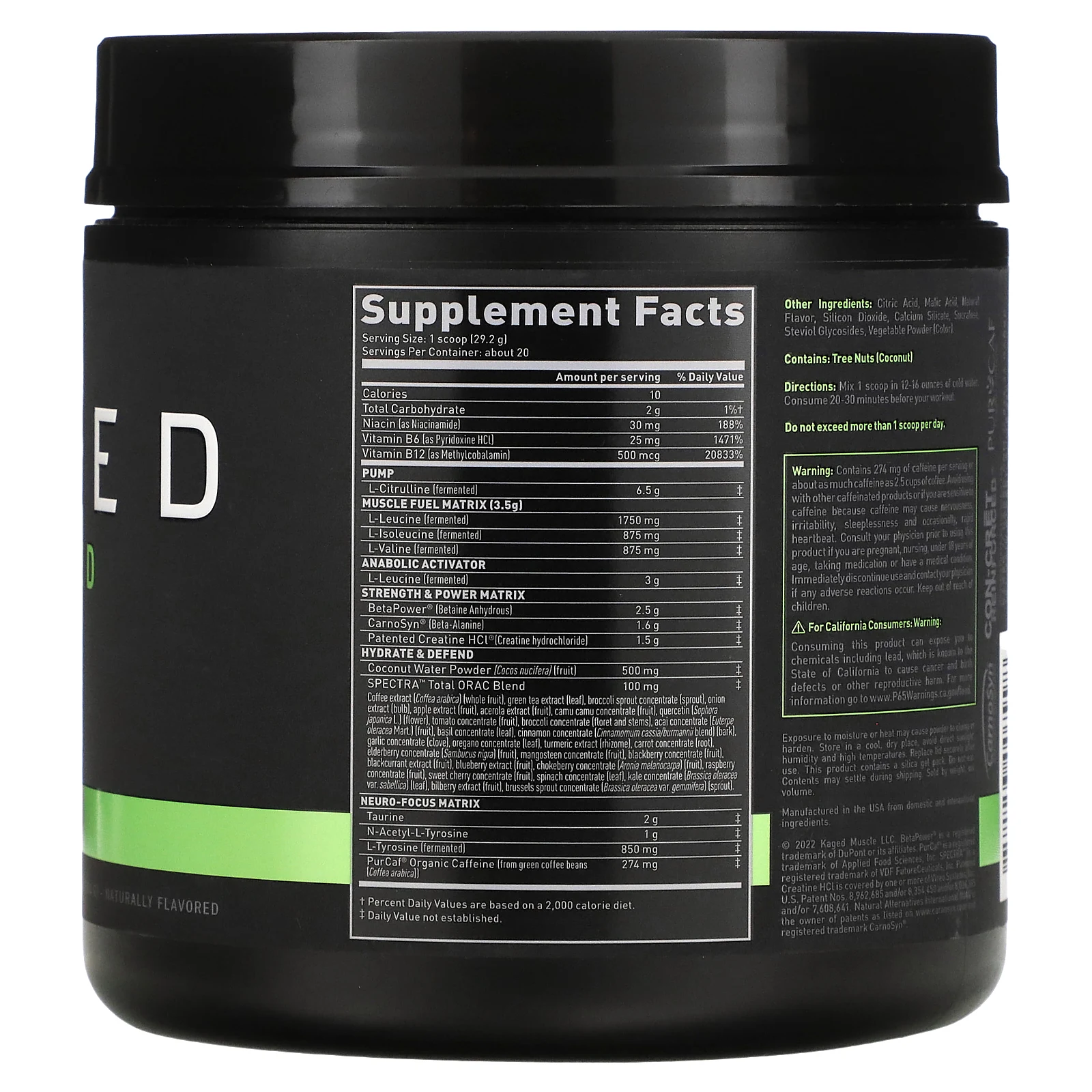 Kaged, PRE-KAGED, добавка для приема перед тренировкой, вкус ягод, 584 г (1,29 фунта)