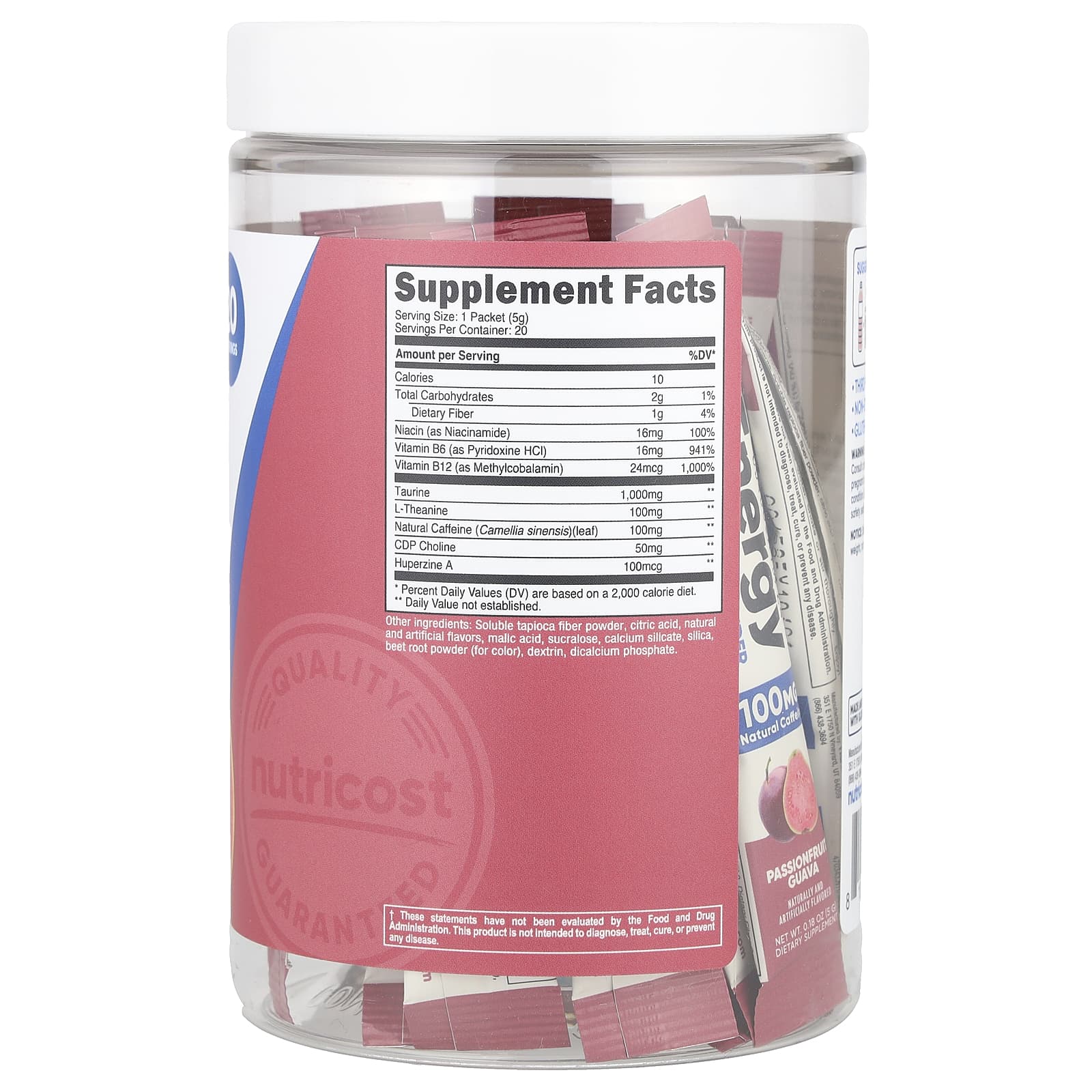 Nutricost, Energy, Clean Energy в порошке, маракуйя и гуава, 20 пакетиков по 5 г (0,18 унции)