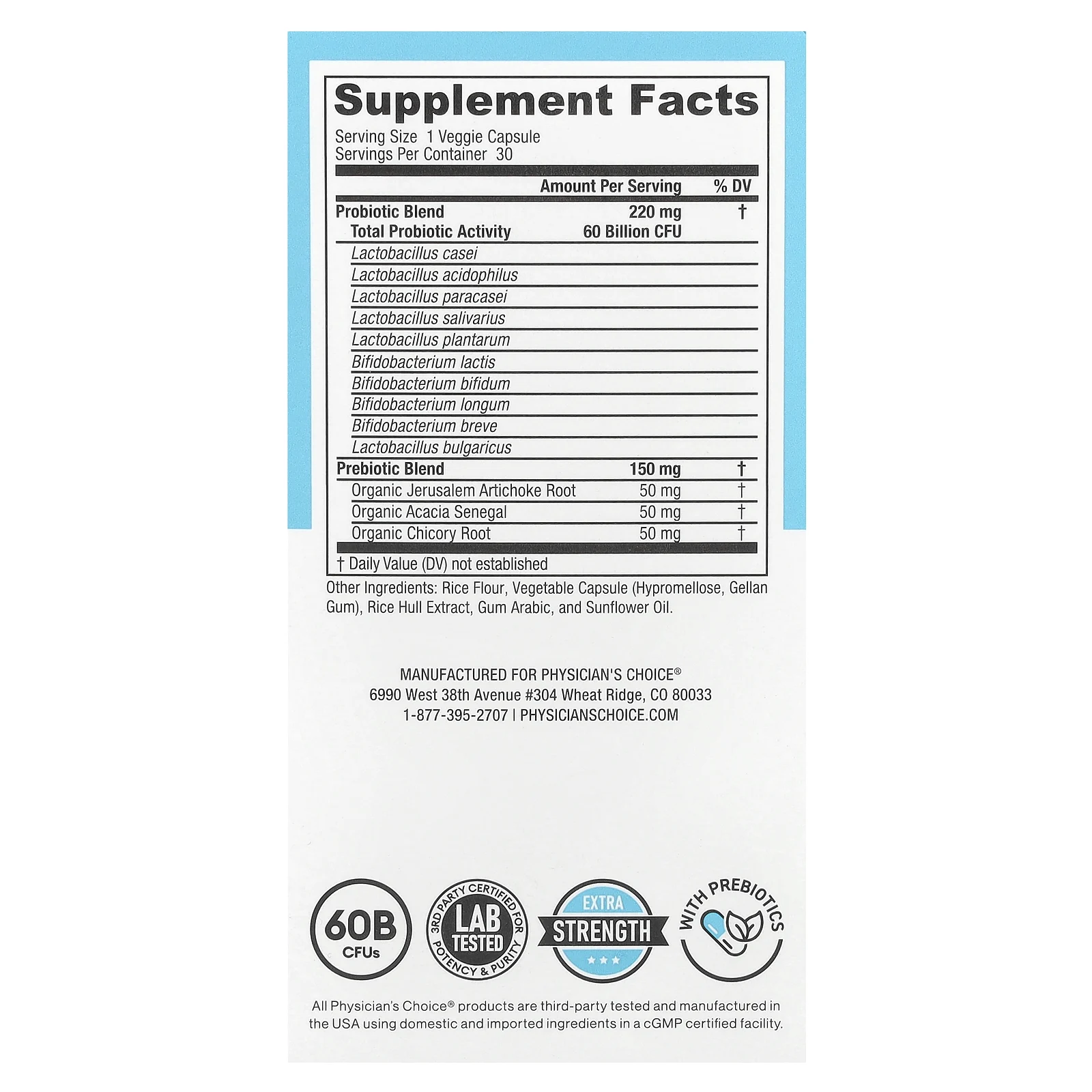Physician's Choice, 60 миллиардов пробиотиков, 30 растительных капсул с отсроченным высвобождением