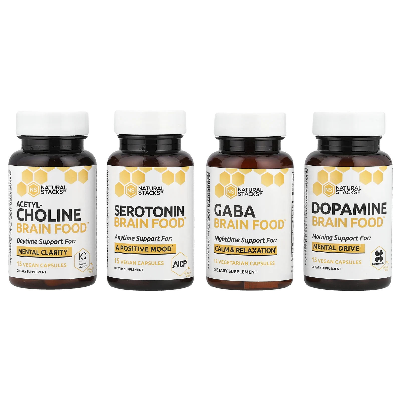 Natural Stacks, Brain Food ™, 4 флакона, 15 вегетарианских капсул в каждом флаконе