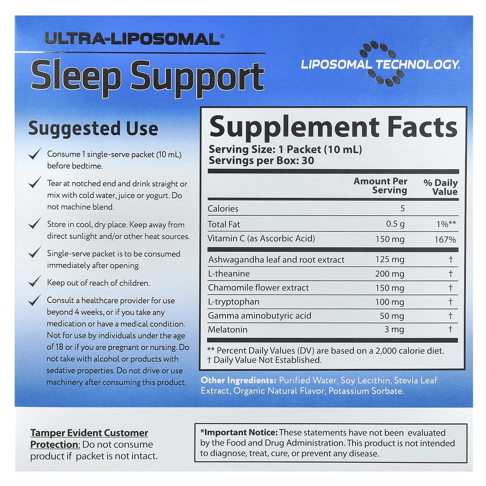 Aurora Nutrascience, Ultra-Liposomal®, поддержка сна, 30 пакетиков по 10 мл (0,34 жидк. Унции)