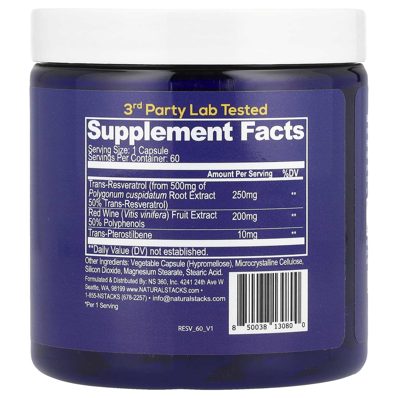Natural Stacks, Ресвератрол +, 60 веганских капсул