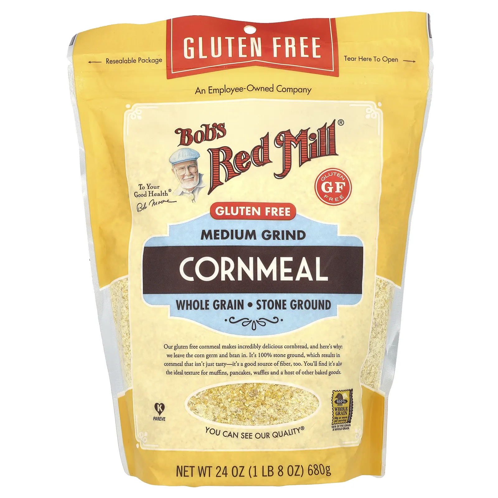 Bob's Red Mill, кукурузная мука, средний помол, цельнозерновая, без глютена, 680 г (24 унции)