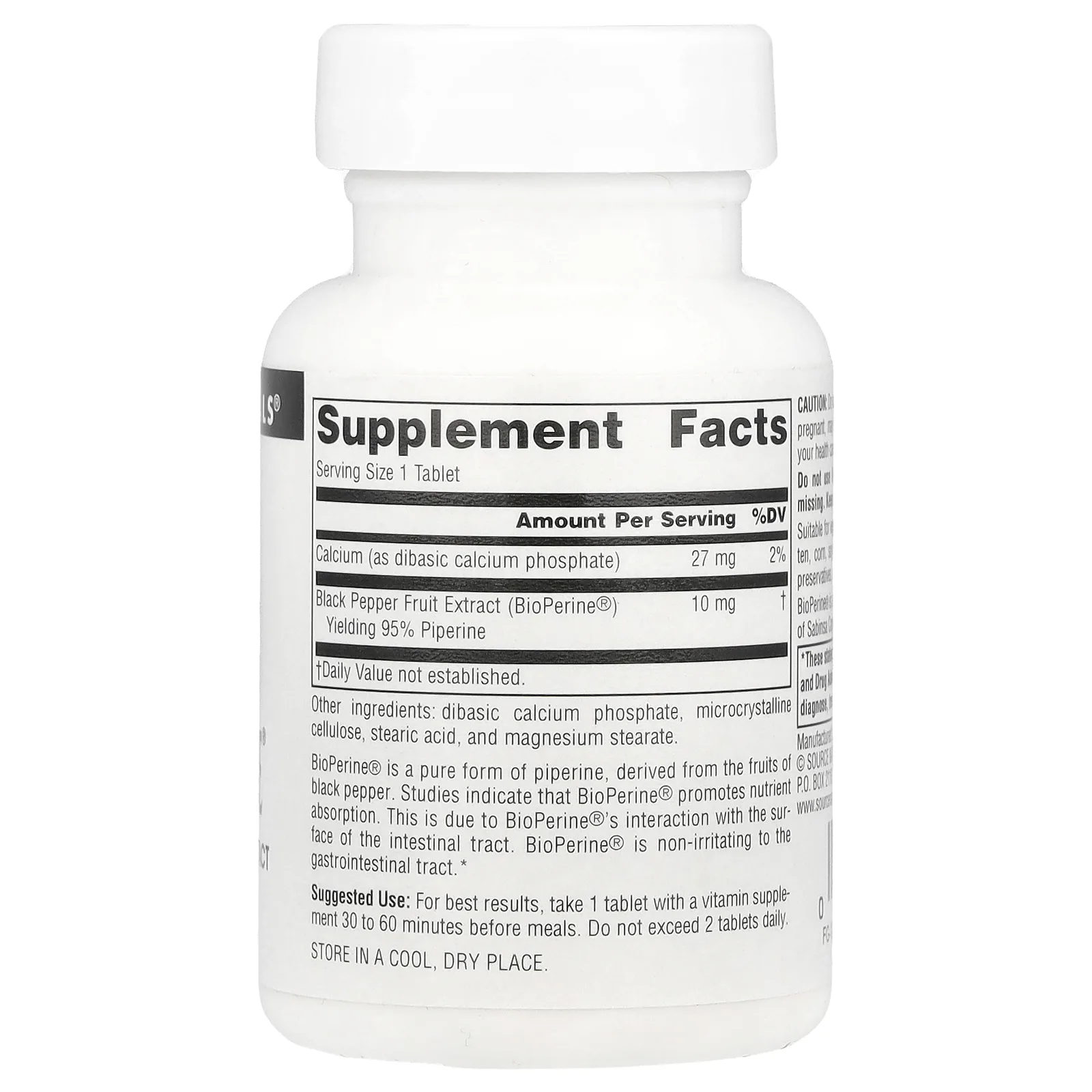 Source Naturals, BioPerine®, 10 мг, 60 таблеток