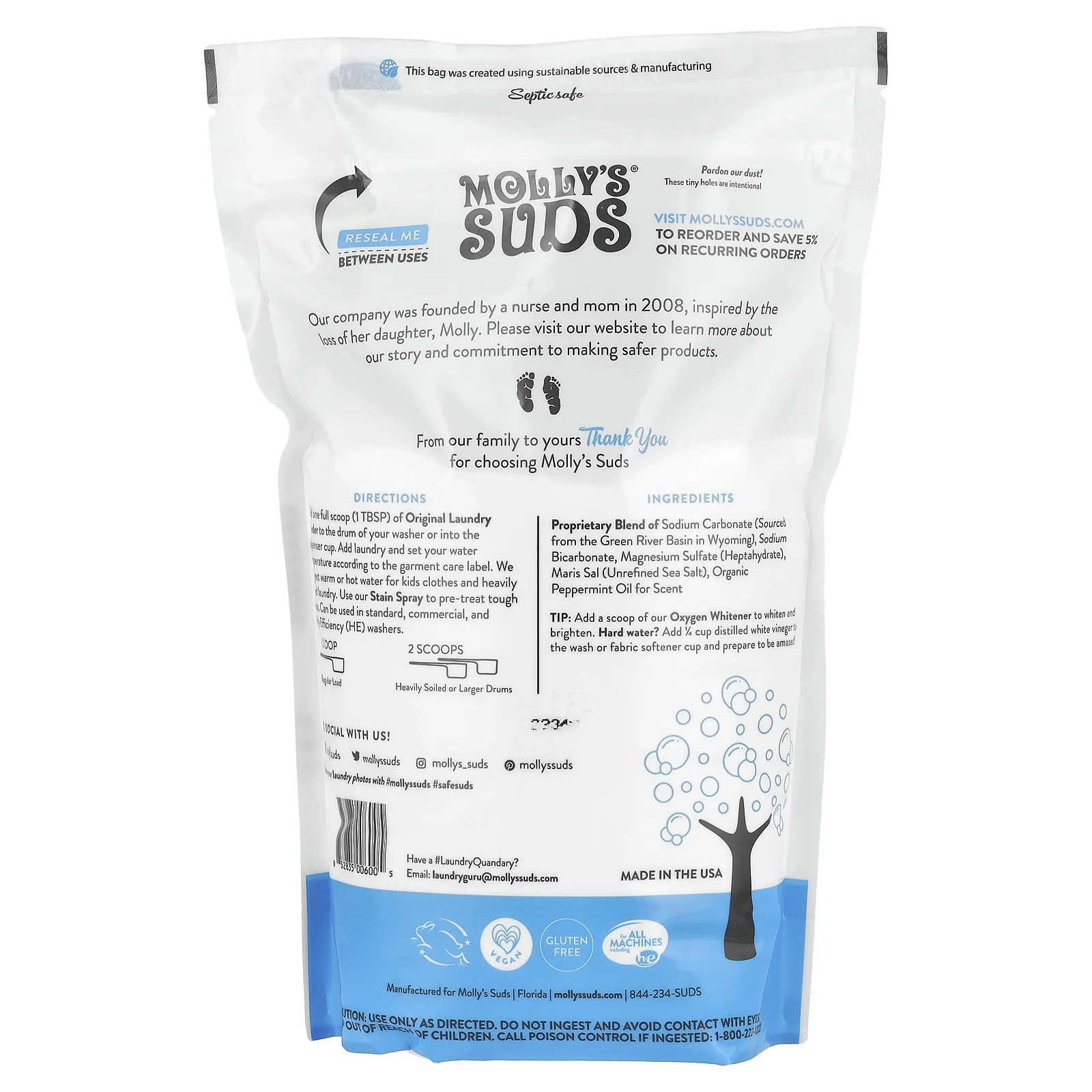 Molly's Suds, ультраконцентрированный стиральный порошок, с запахом перечной мяты, 2,275 кг (80,25 унции)
