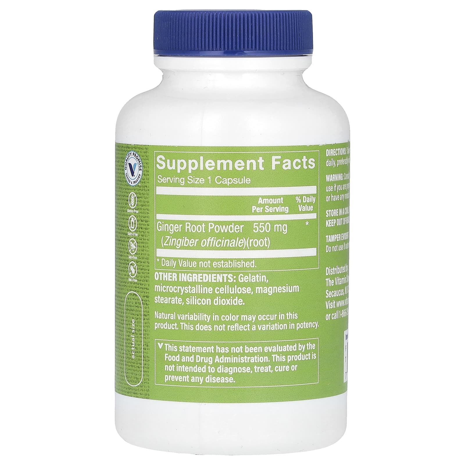 The Vitamin Shoppe, корень имбиря, 550 мг, 100 капсул