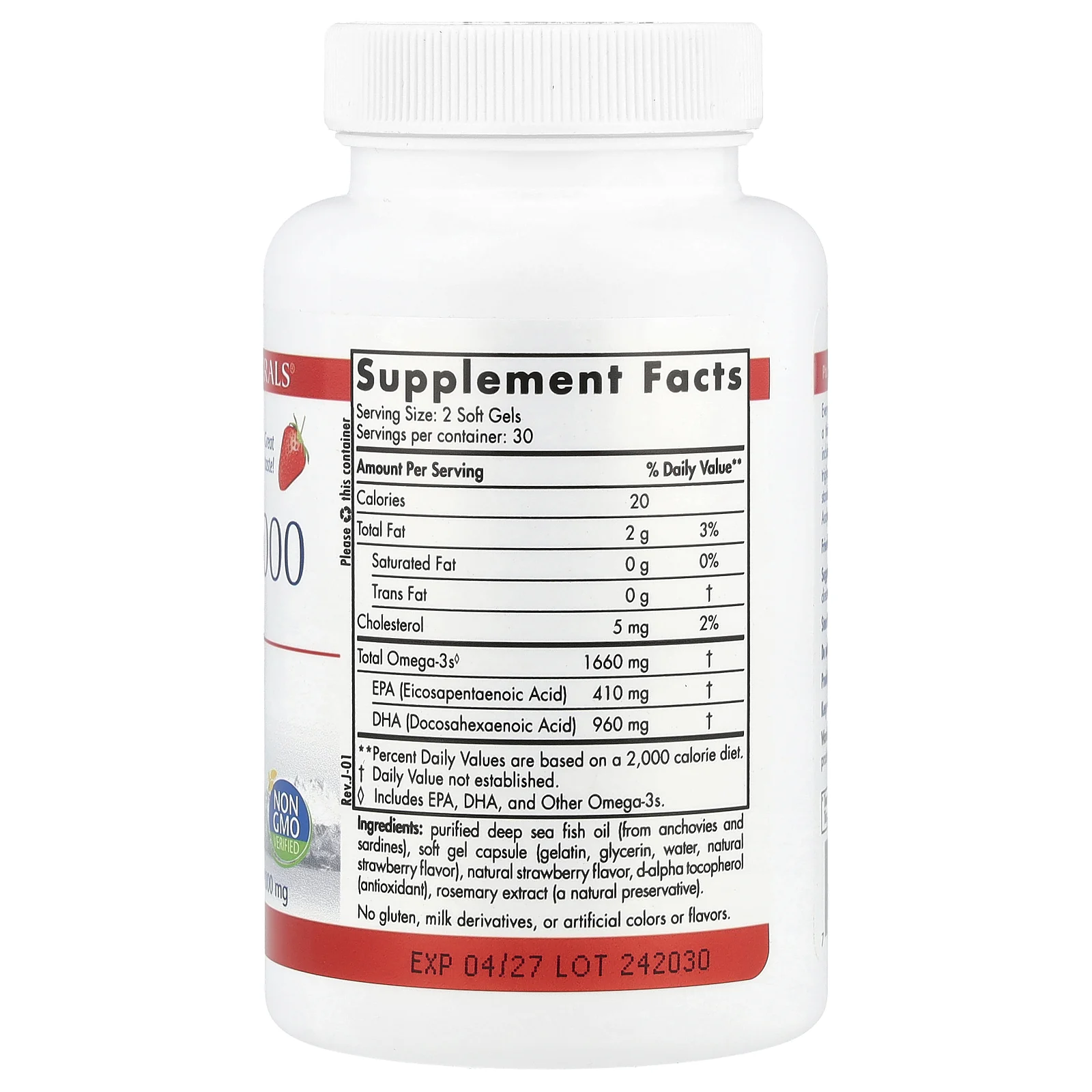 Nordic Naturals, ProDHA 1000, добавка с аминокислотами, с клубничным вкусом, 1000 мг, 60 капсул