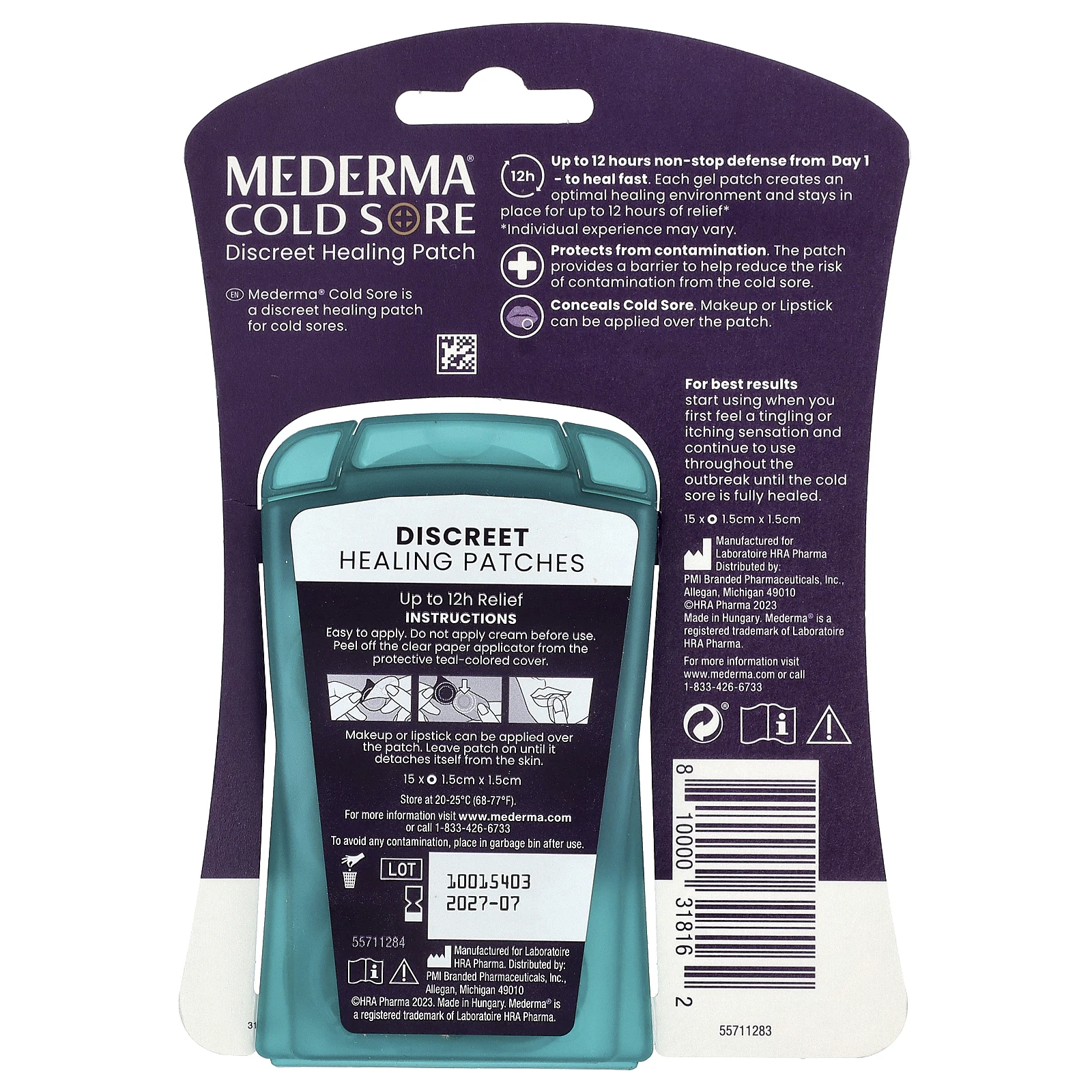 Mederma, герпес, незаметный заживляющий патч, 15 шт.