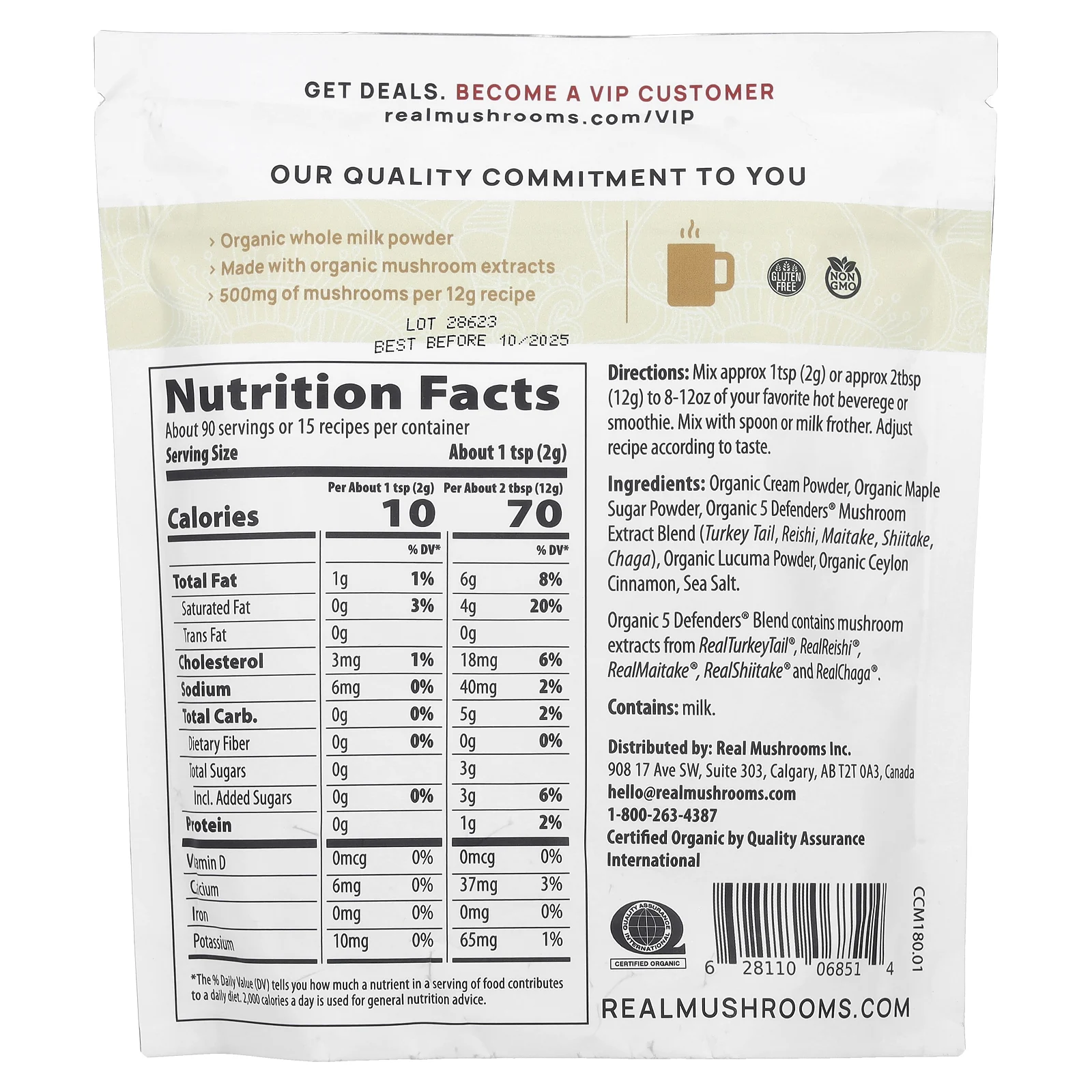 Real Mushrooms, Функциональные молочные сливки, 180 г (6,35 унции)