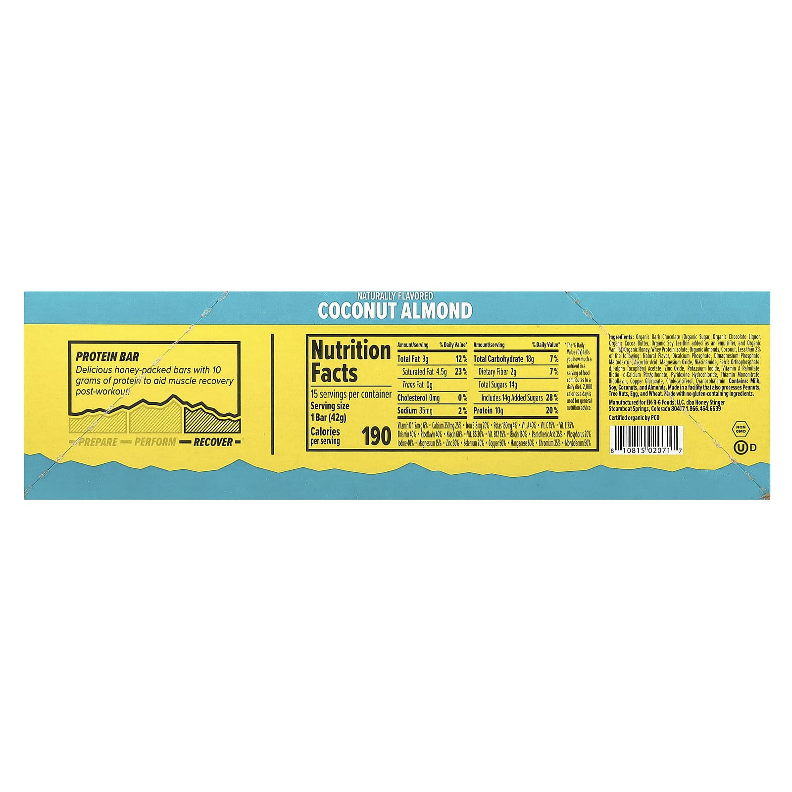 Honey Stinger, Протеиновый батончик, кокос и миндаль, 15 батончиков, 42 г (1,5 унции)