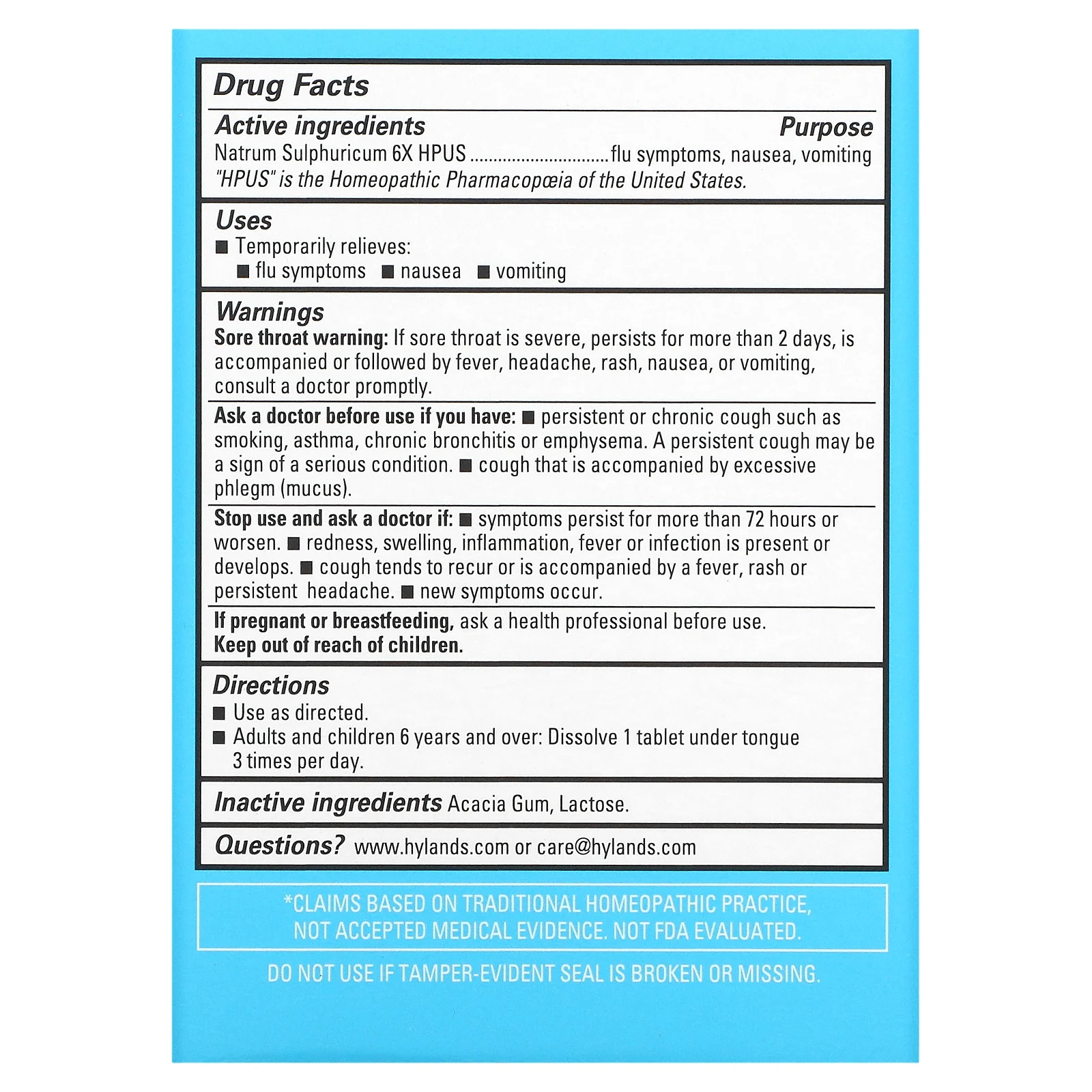 Hyland's Naturals, Cell Salt # 11, Nat Sulph 6X, быстрорастворимая одна таблетка