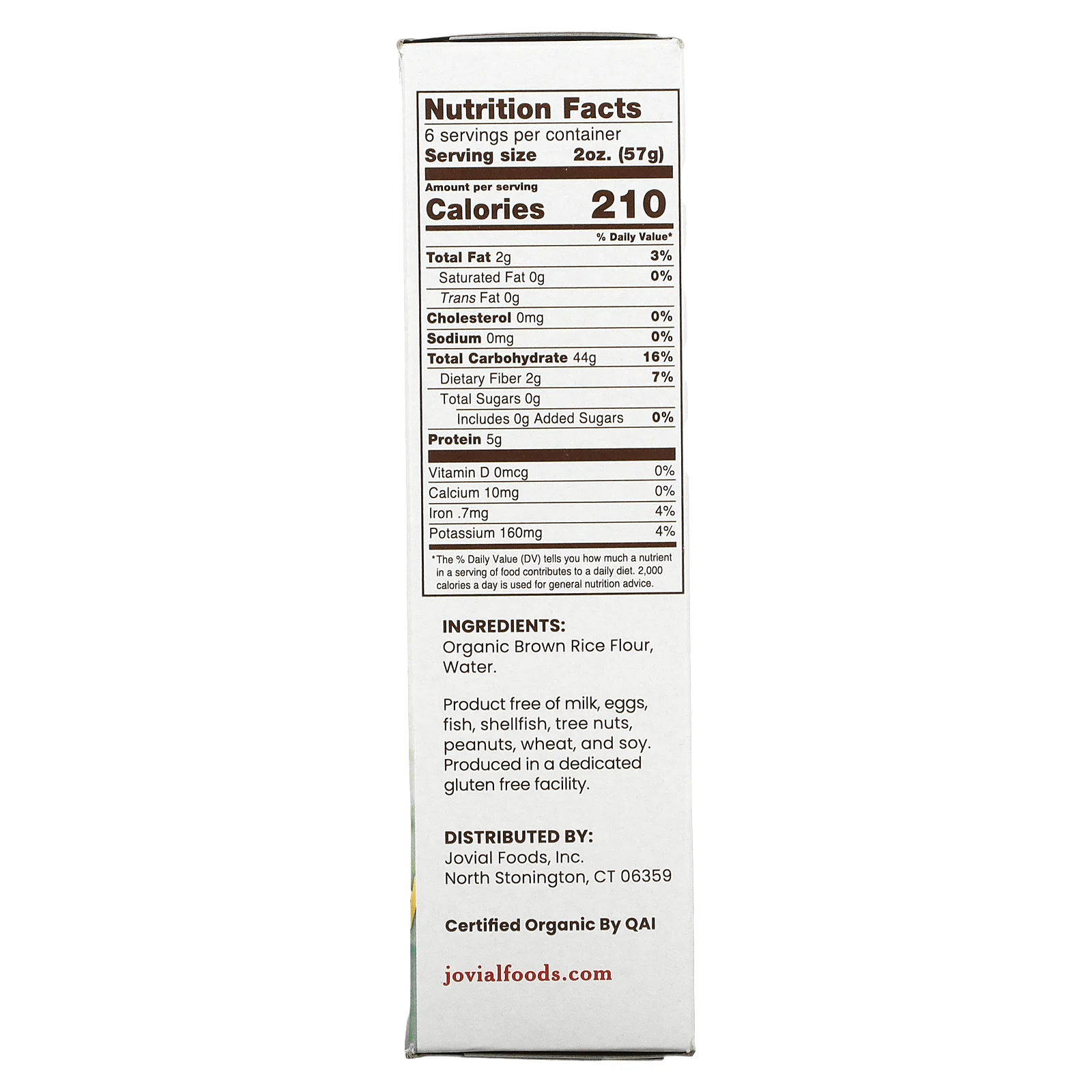 Jovial, органические макаронные изделия из бурого риса, рожки, без глютена, 340 г (12 унций)