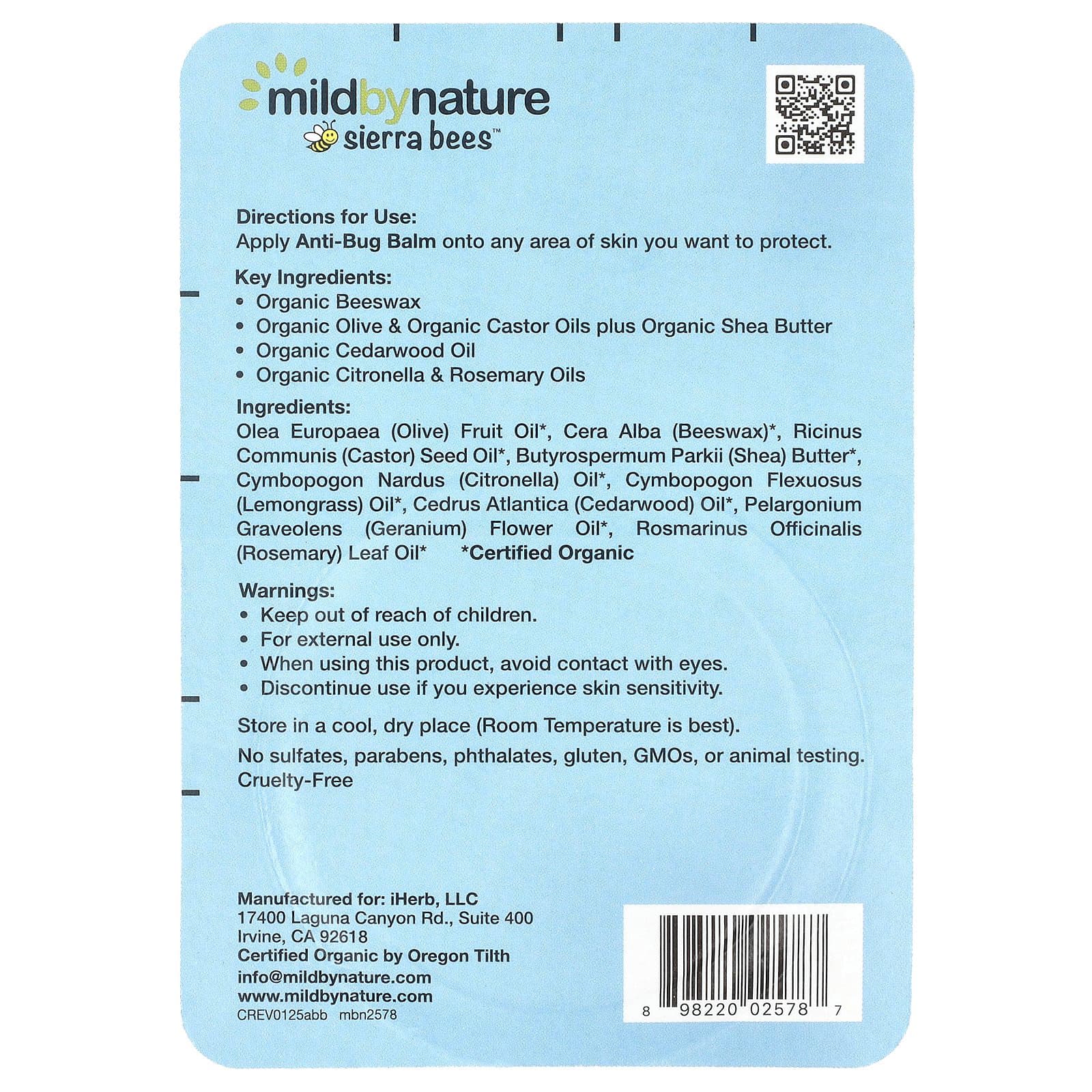 Mild By Nature, Sierra Bees™, бальзам от укусов насекомых, масло кедра, герани и розмарина, 17 г (0,6 унции)