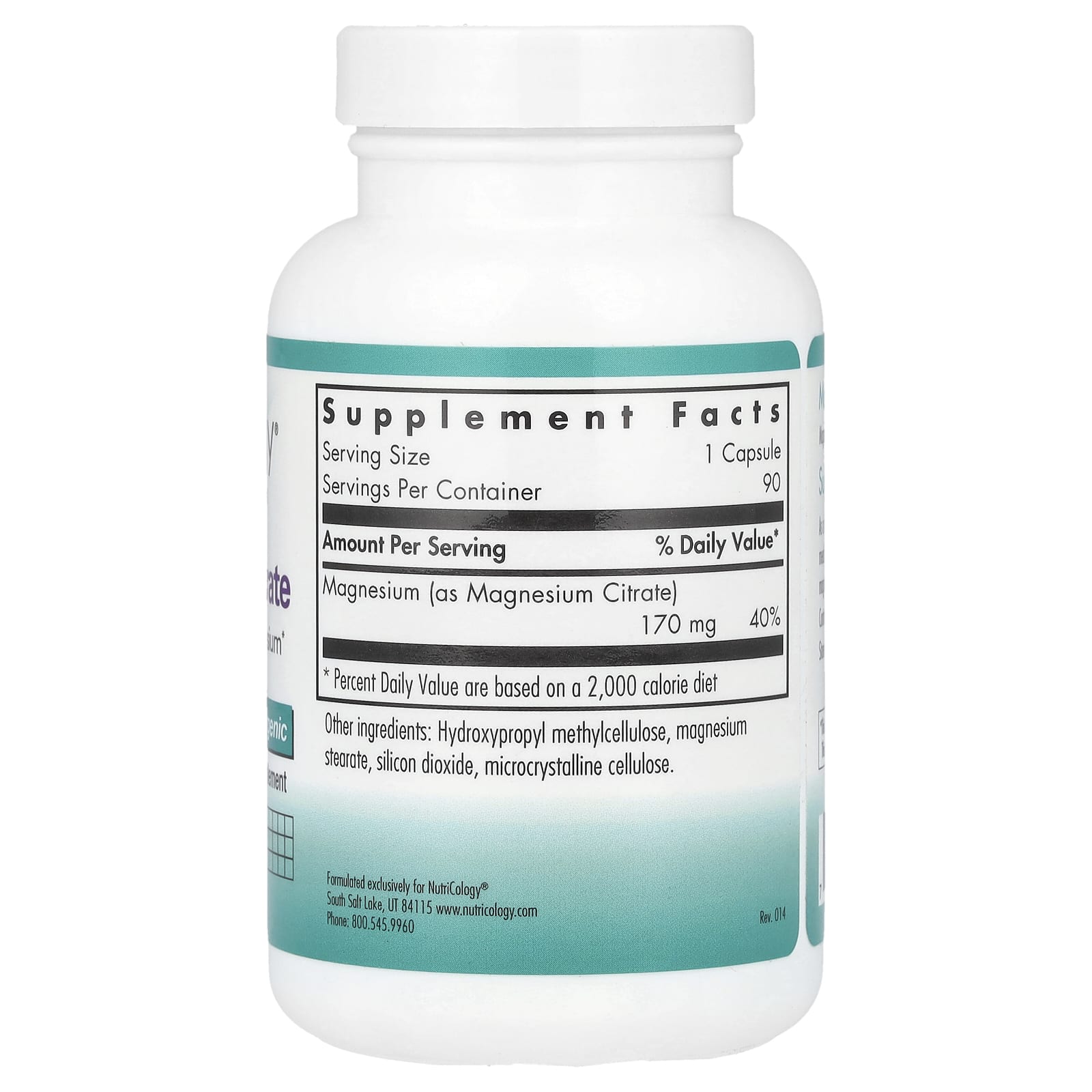 Nutricology, цитрат магния, 90 вегетарианских капсул