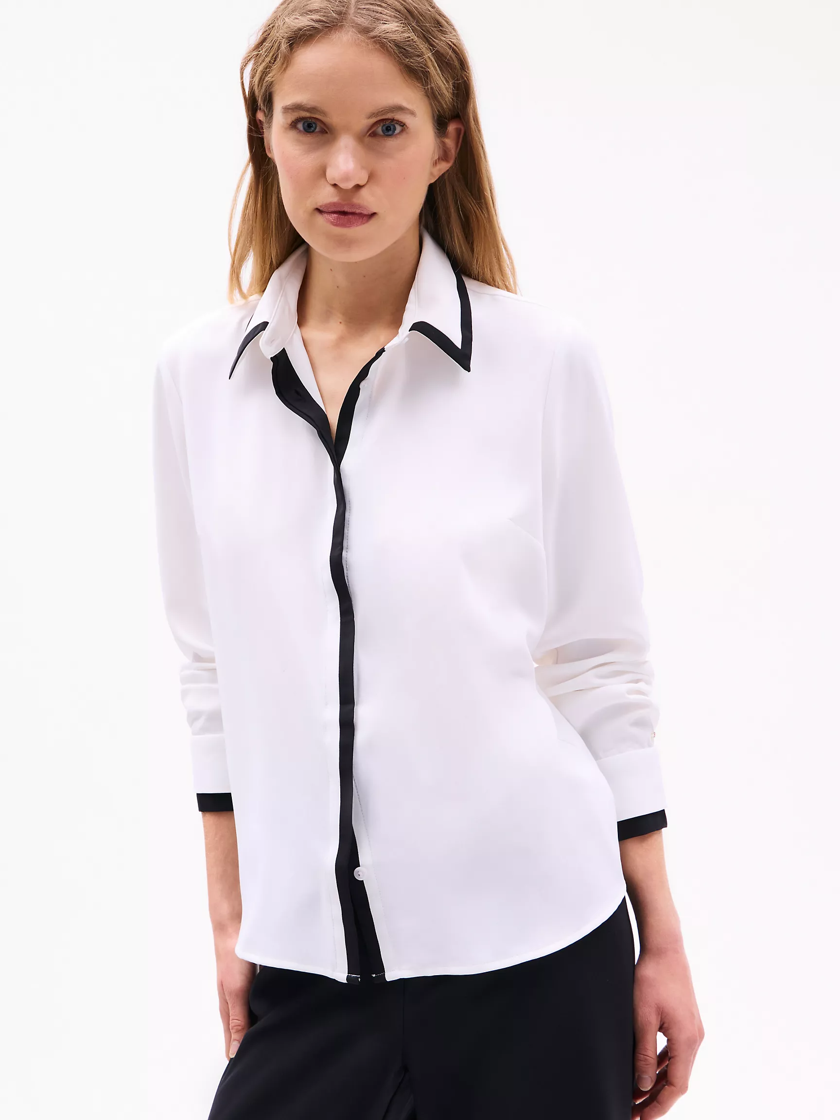 Женская рубашка Tommy Hilfiger, Рубашка из крепа с длинными рукавами и контрастной отделкой