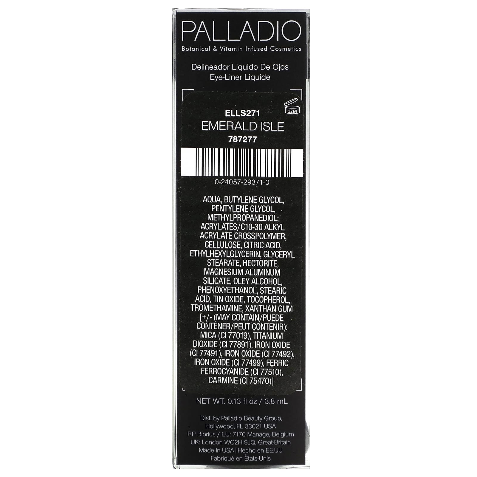 Palladio, жидкая подводка для глаз, Emerald Isle ELLS271, 3,8 мл (0,13 жидк. унции)