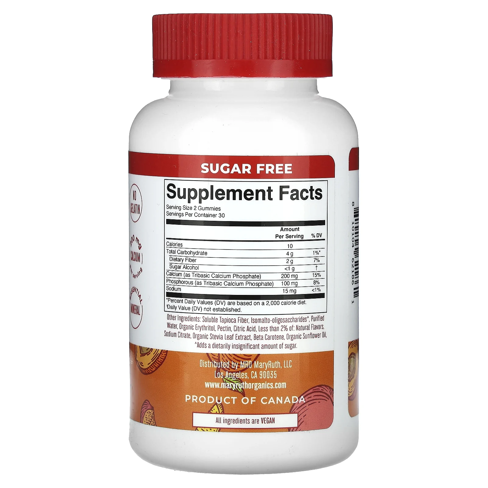 MaryRuth's, жевательные таблетки с кальцием, со вкусом персика, манго, абрикоса, 200 мг, 60 жевательных таблеток (100 мг в 1 жевательной таблетке)