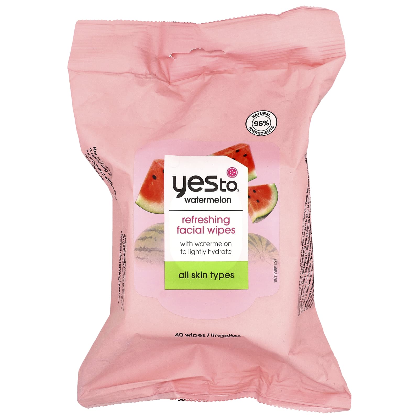 Yes To, Освежающие салфетки для лица, для всех типов кожи, арбуз, 40 салфеток