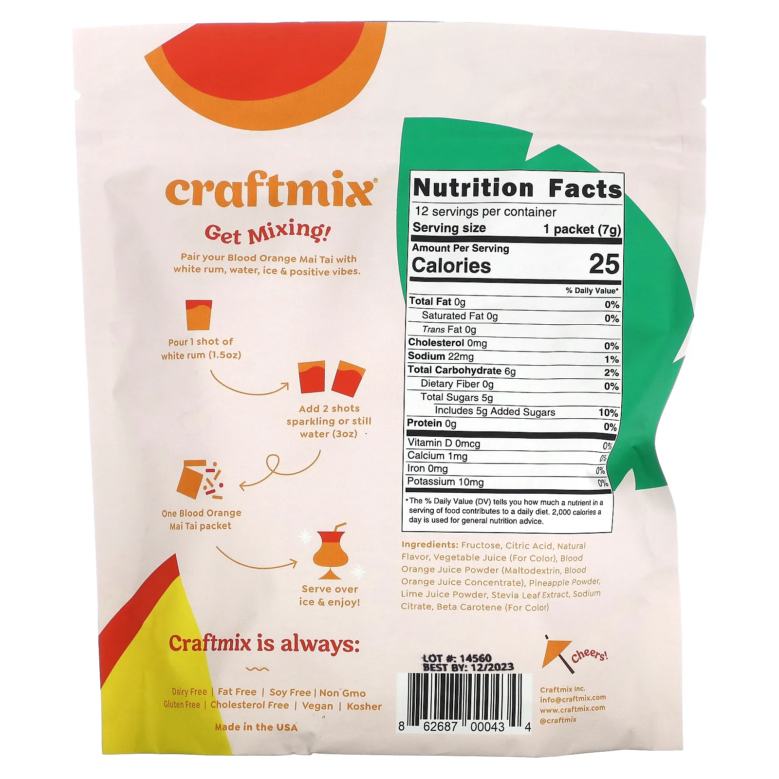 Craftmix, Пакетики для коктейлей, кровавый апельсин Май Тай, 12 пакетиков, 84 г (2,69 унции)