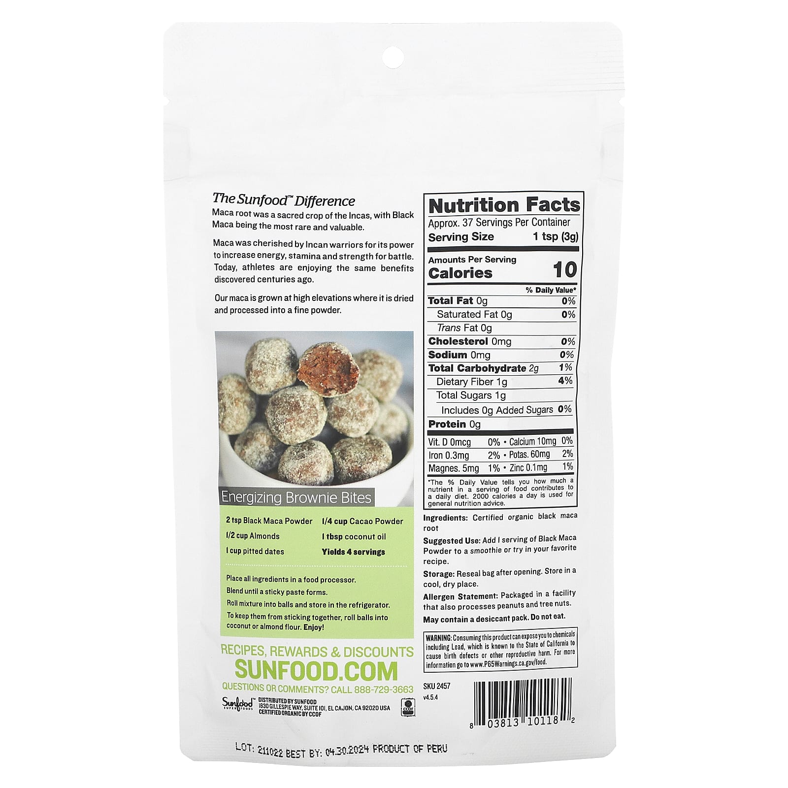 Sunfood, суперфуды, 4% порошок из органической черной маки, 113 г (4 унции)