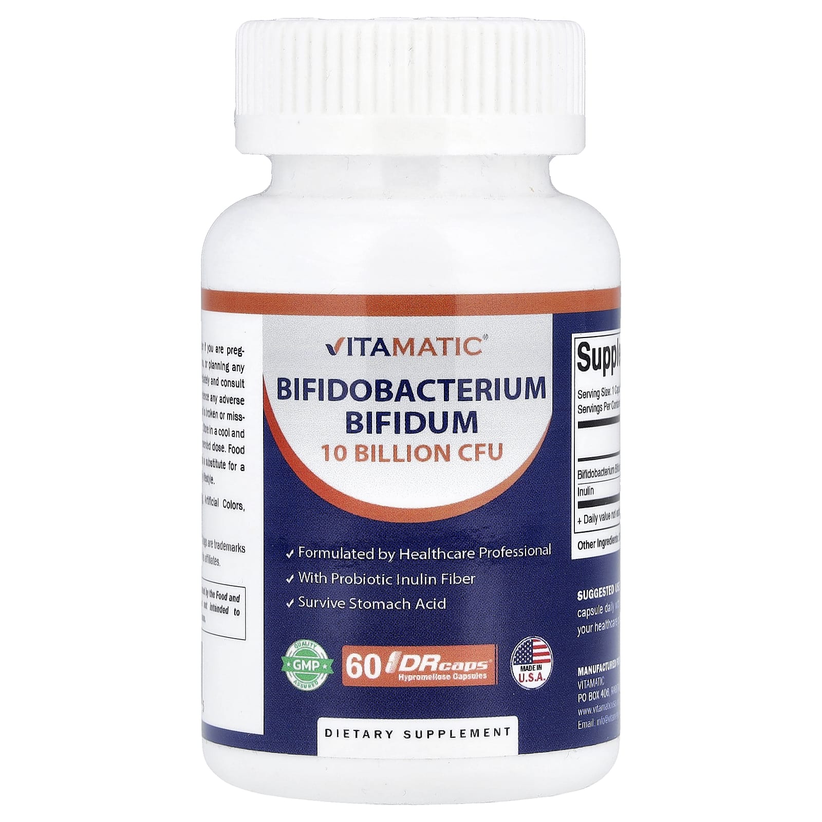 Vitamatic, бифидобактерии бифидум (Bifidobacterium bifidum), 60 капсул DRcaps® из гипромеллозы