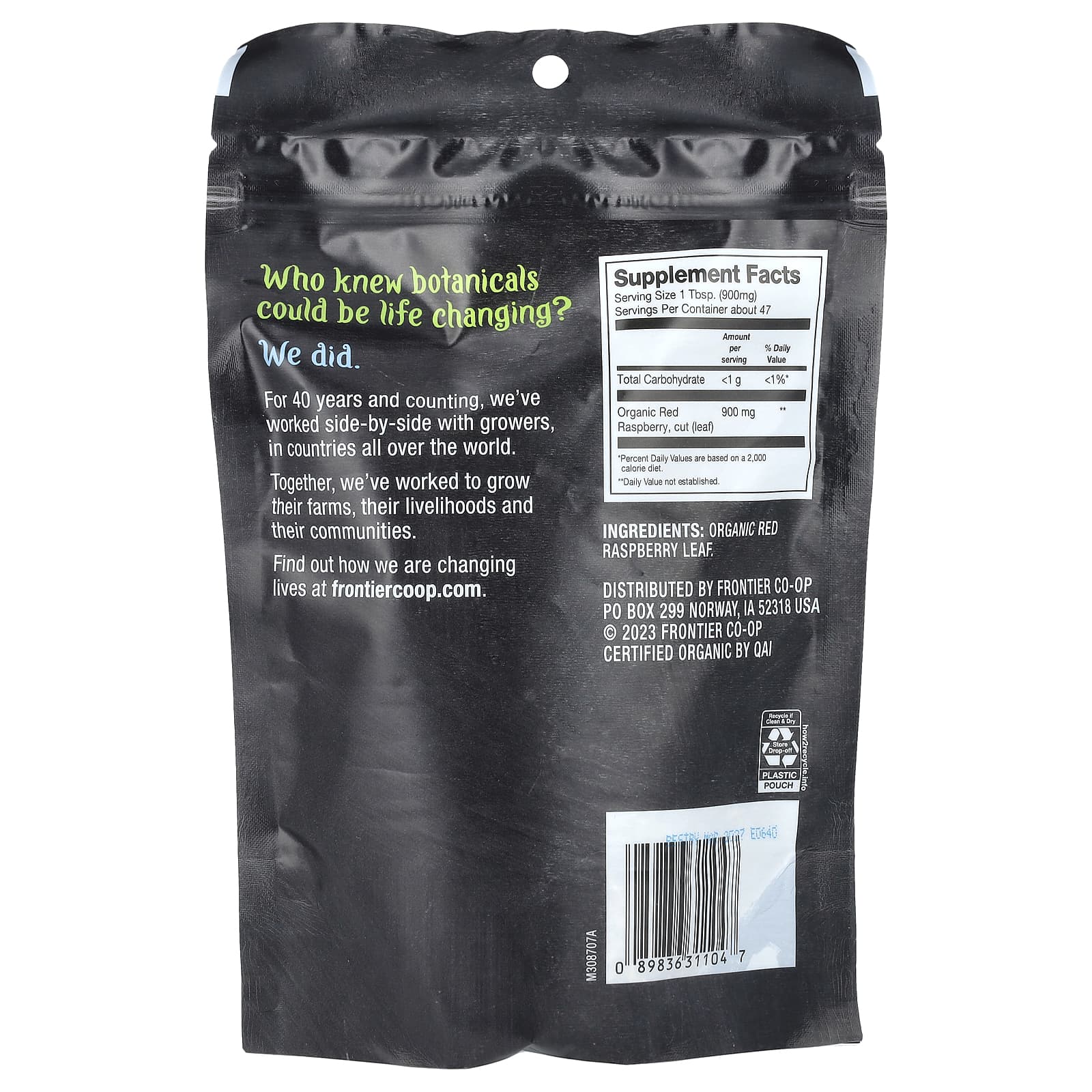 Frontier Co-op, Органический лист красной малины, 1,48 унции (42 г)