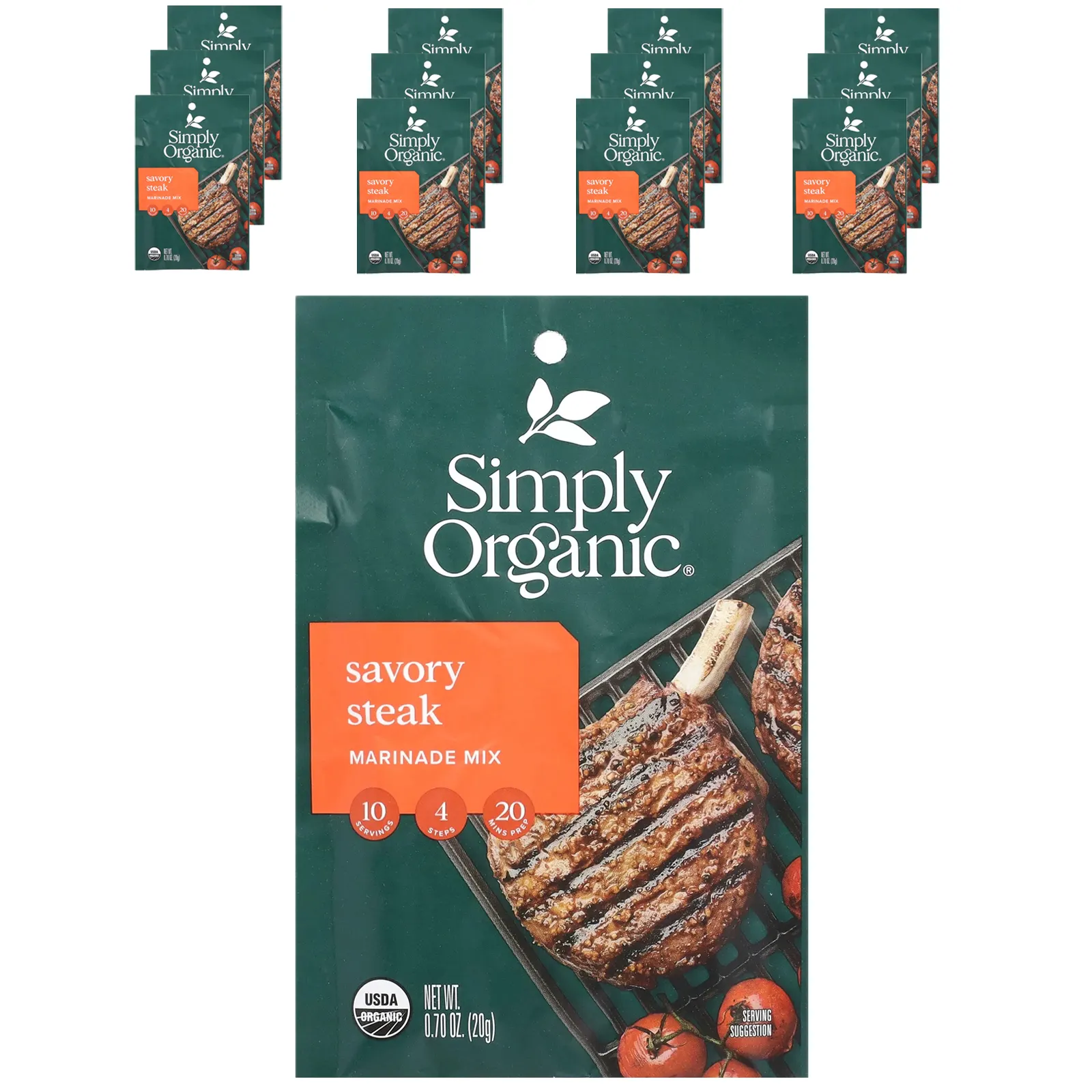 Simply Organic, Маринадная смесь для пикантного стейка, 12 пакетиков по 20 г (0,70 унции)