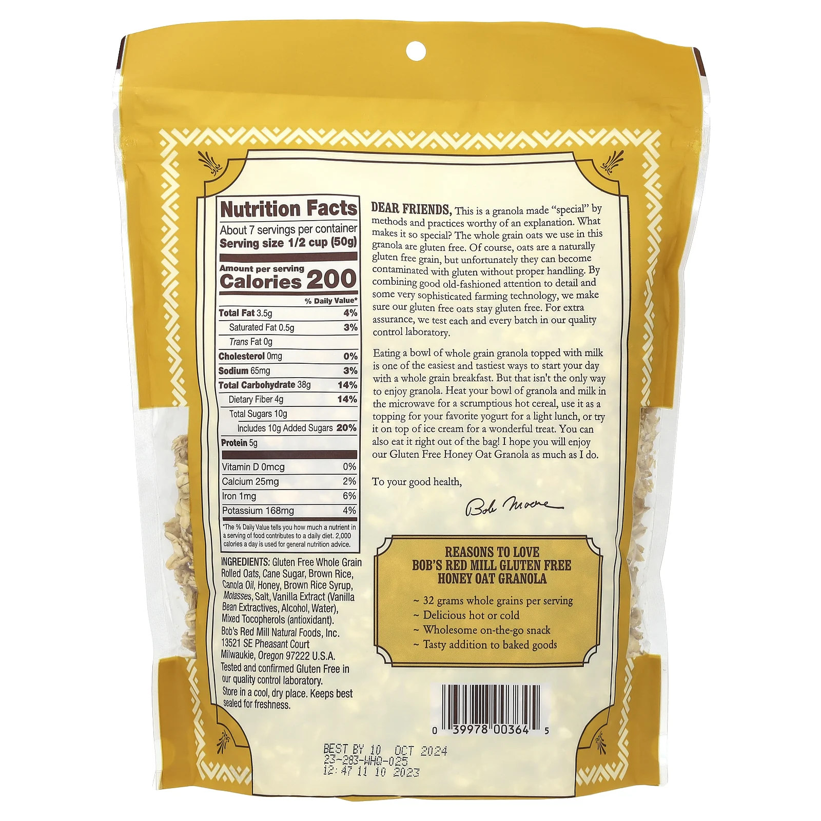 Bob's Red Mill, мюсли с медом и овсянкой, без глютена, 340 г (12 унций)