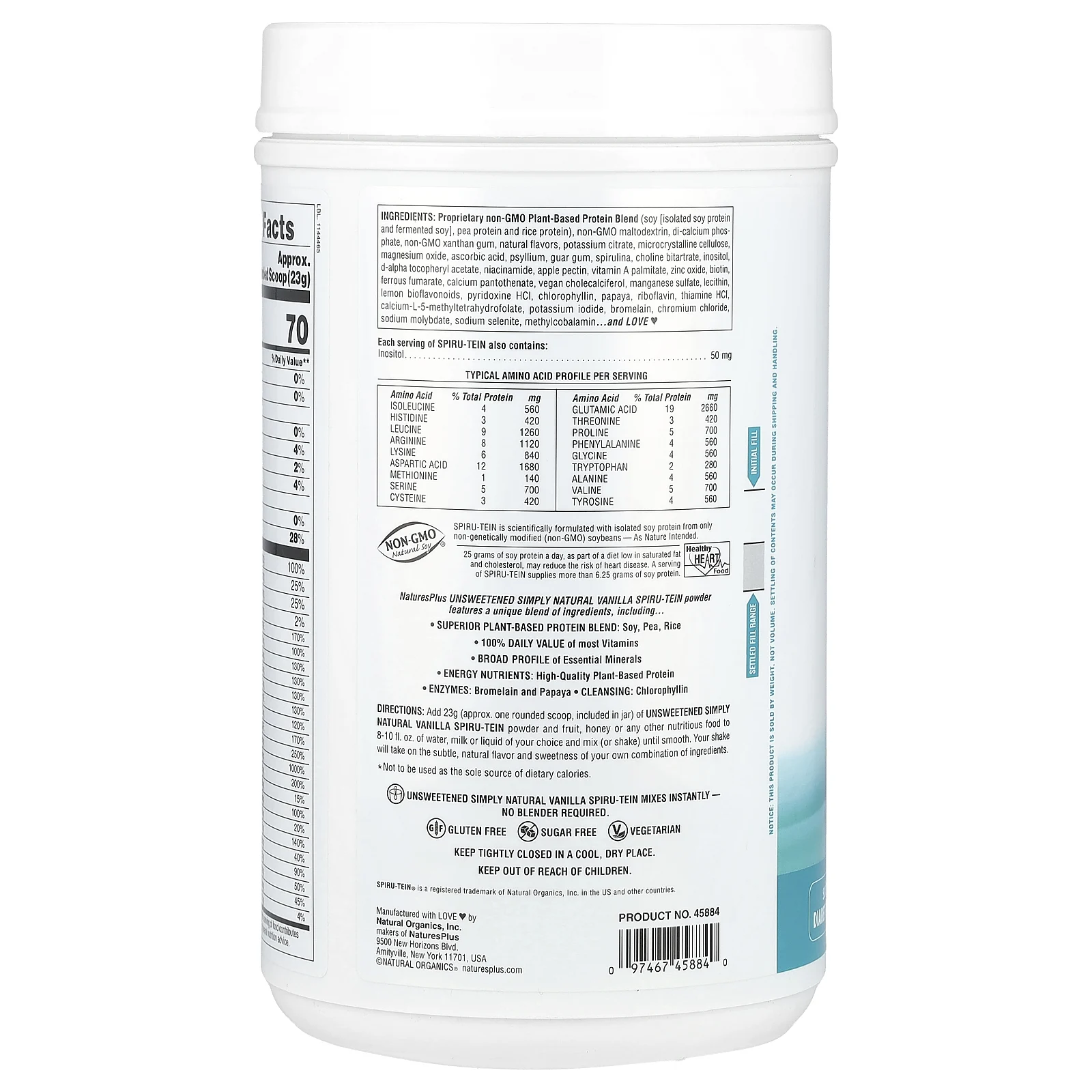 NaturesPlus, Spiru-Tein, питательная добавка с высоким содержанием белка, без сахара, со вкусом натуральной ванили, 740 г (1,63 фунта)