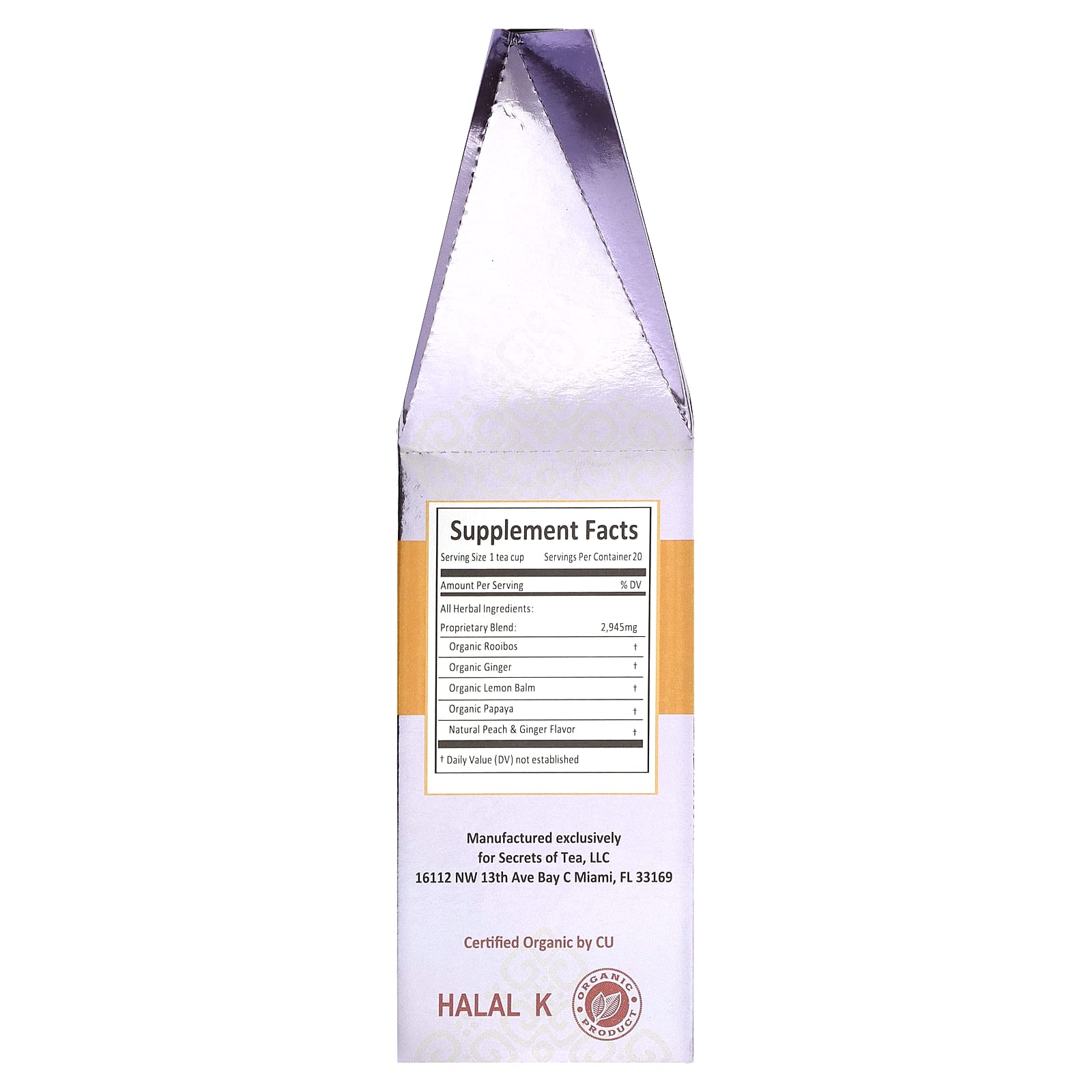 Secrets of Tea, органический чай от утренней тошноты, без кофеина, персик и имбирь, 20 чайных пакетиков, 40 г (1,41 унции)